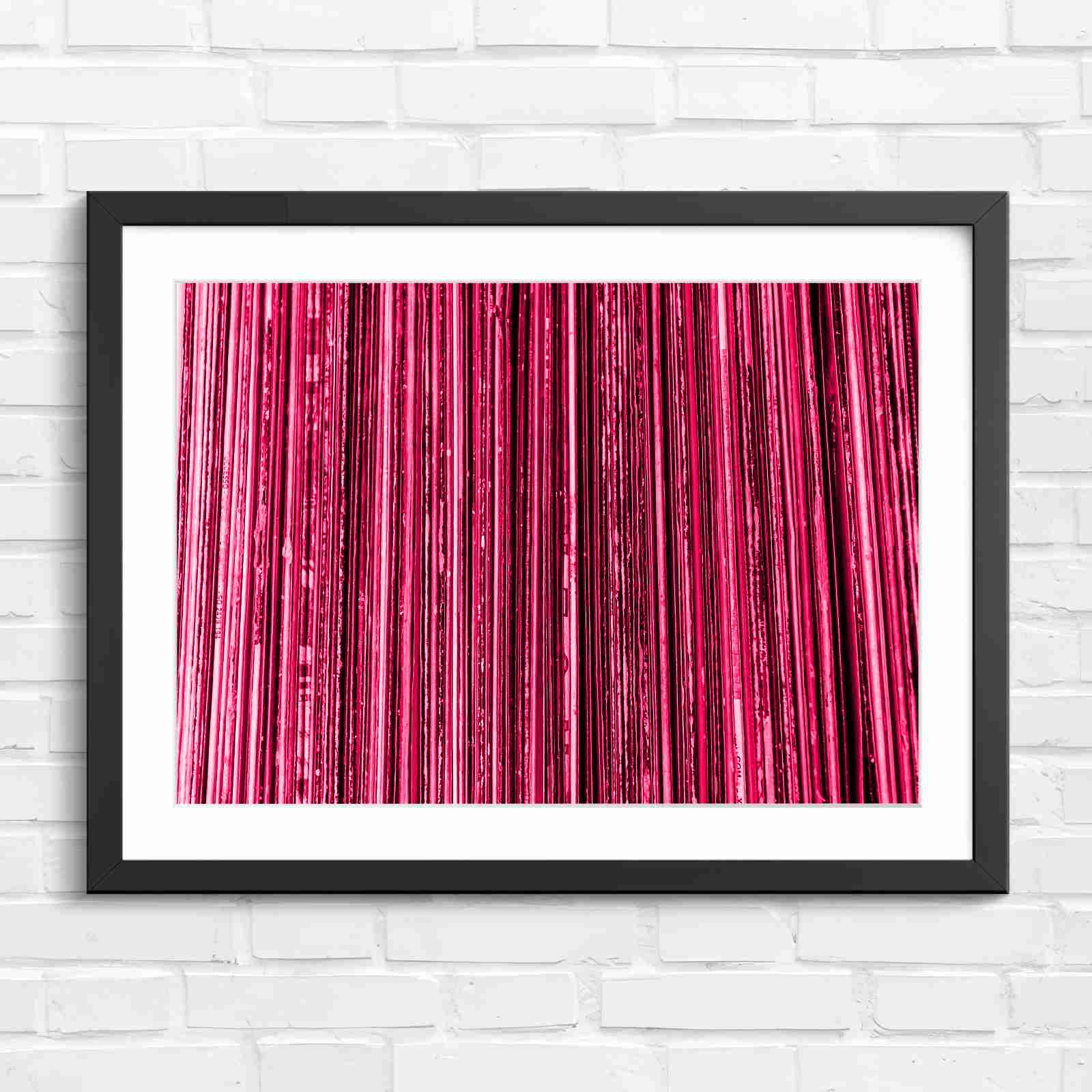 Vintage Vinyl Record Spines Art - Pink in Black Frame