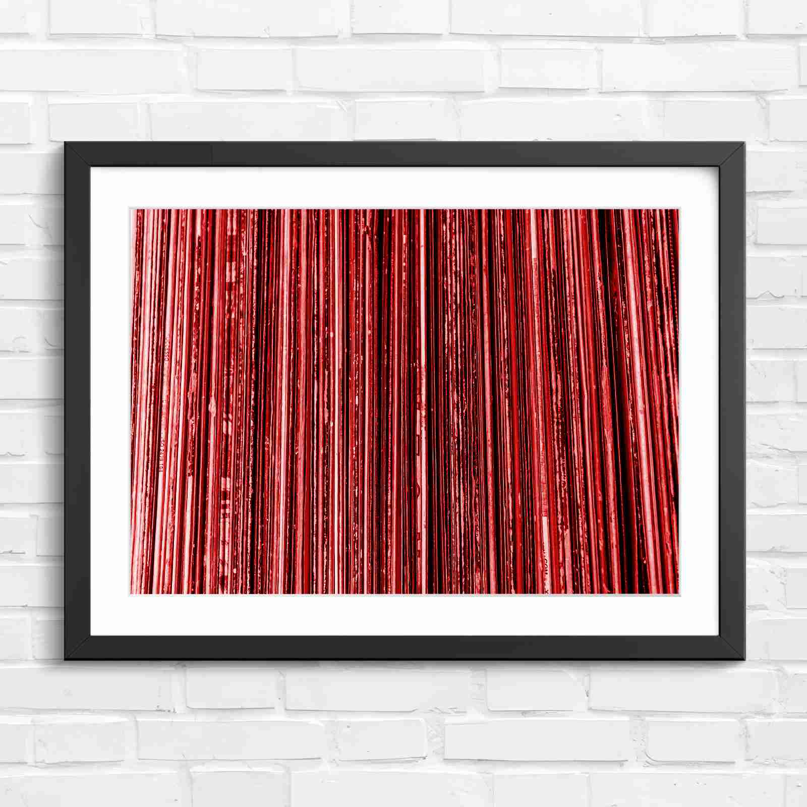 Vintage Vinyl Record Spines Art - Red in Black Frame