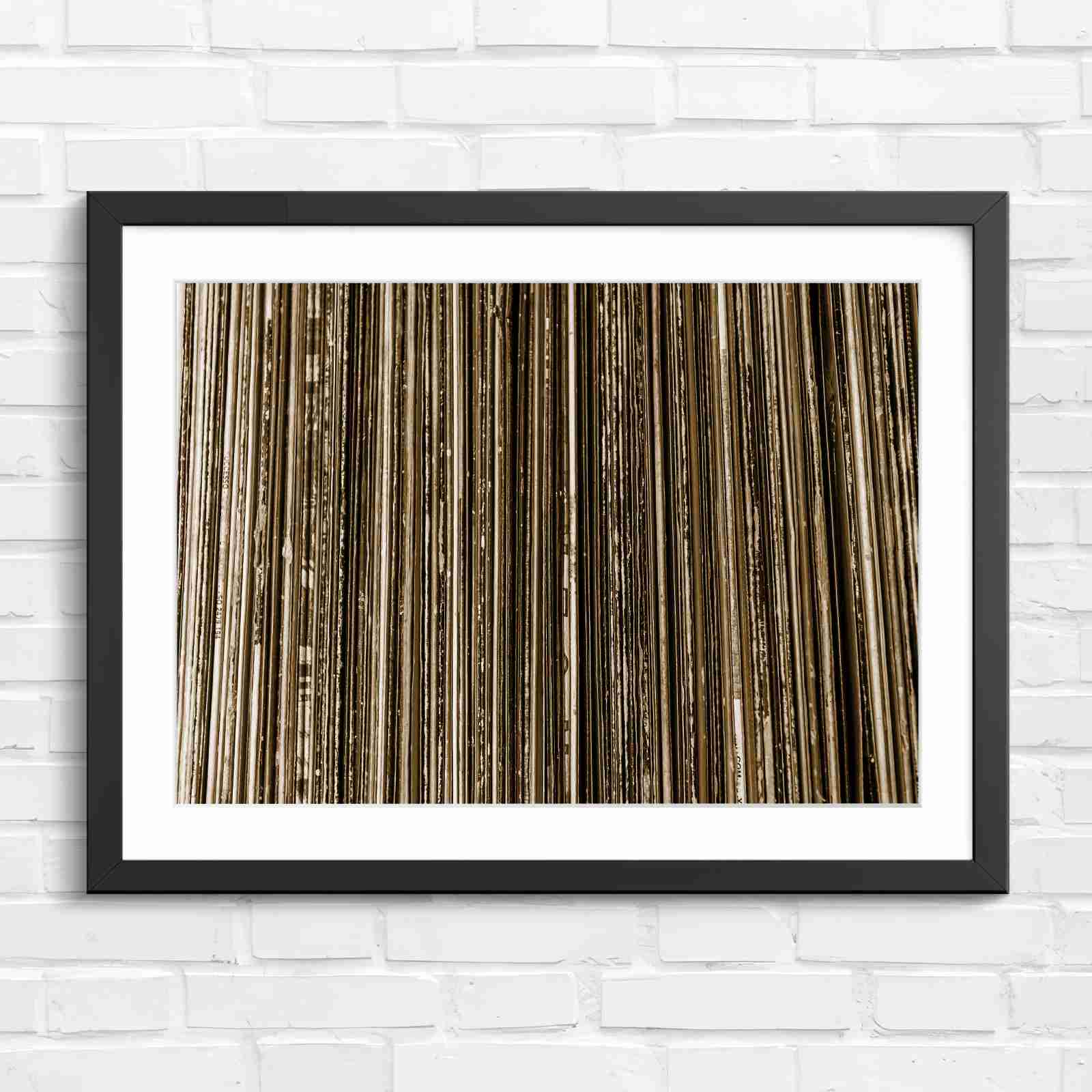 Vintage Vinyl Record Spines Art - Sepia in Black Frame