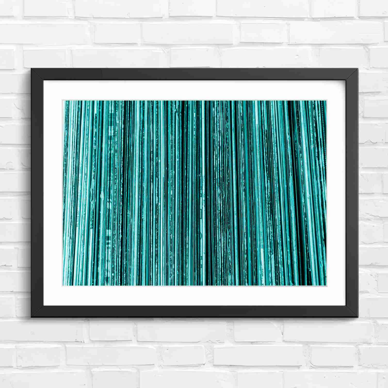 Vintage Vinyl Record Spines Art - Teal in Black Frame