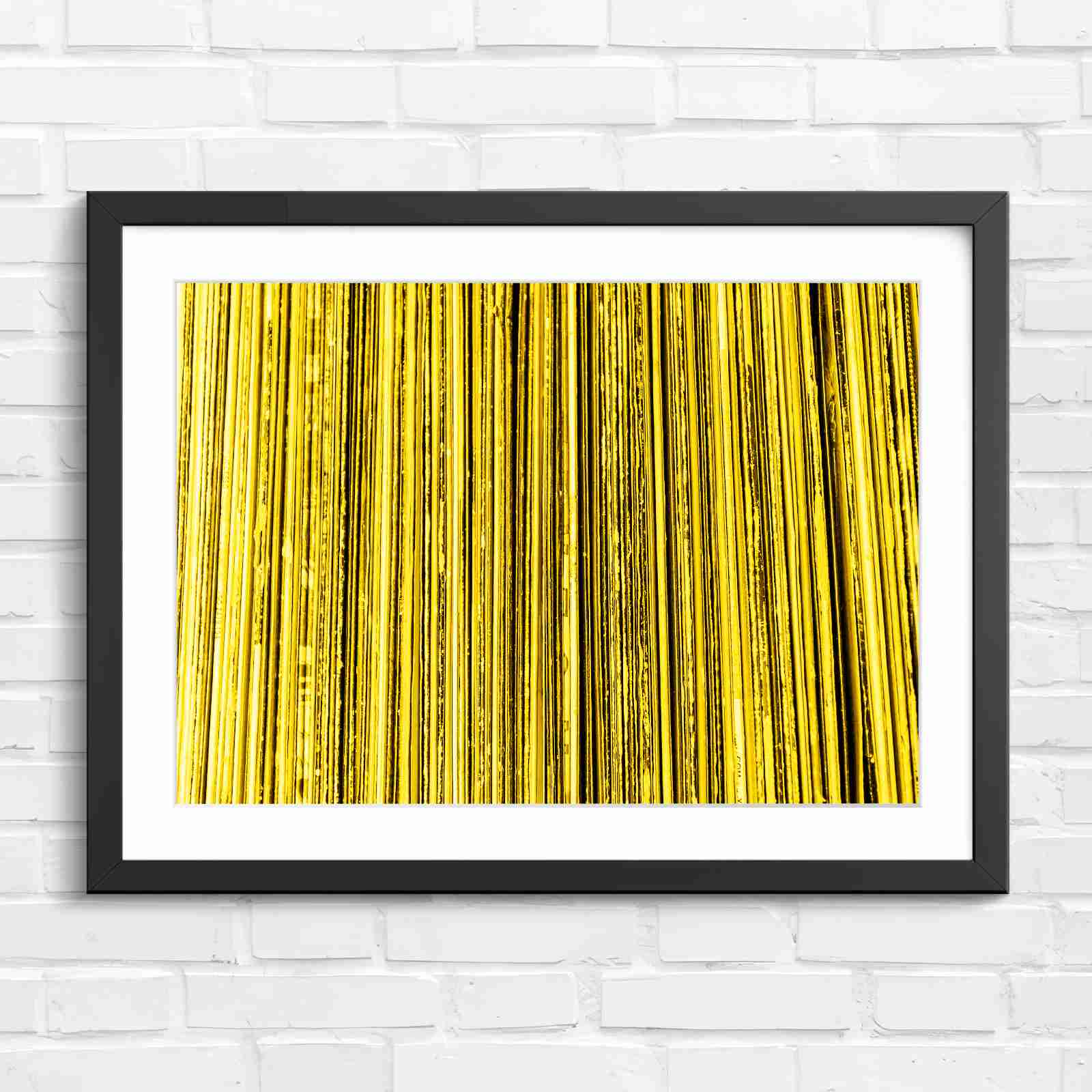 Vintage Vinyl Record Spines Art - Yellow in Black Frame