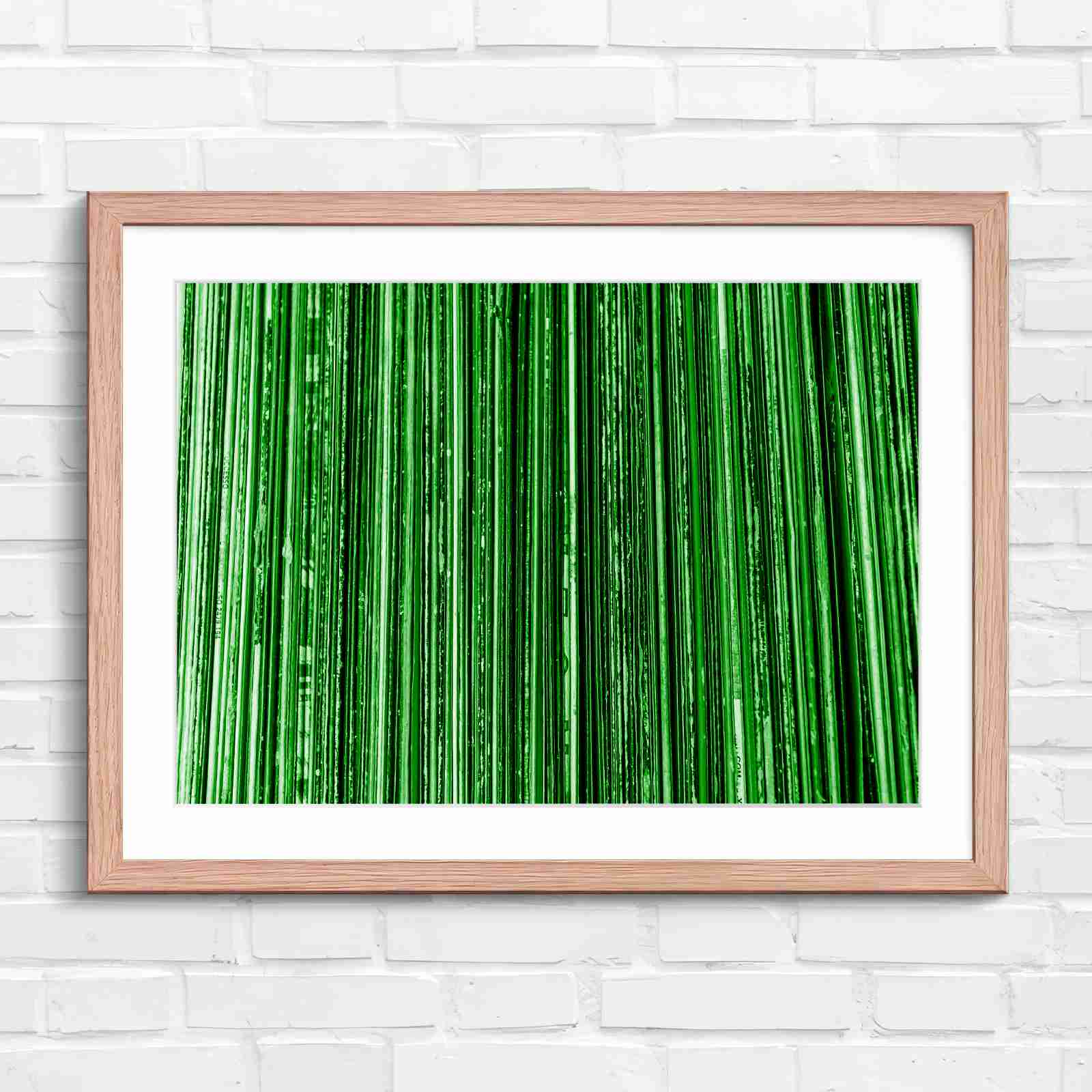Vintage Vinyl Record Spines Art - Green in Oak Frame