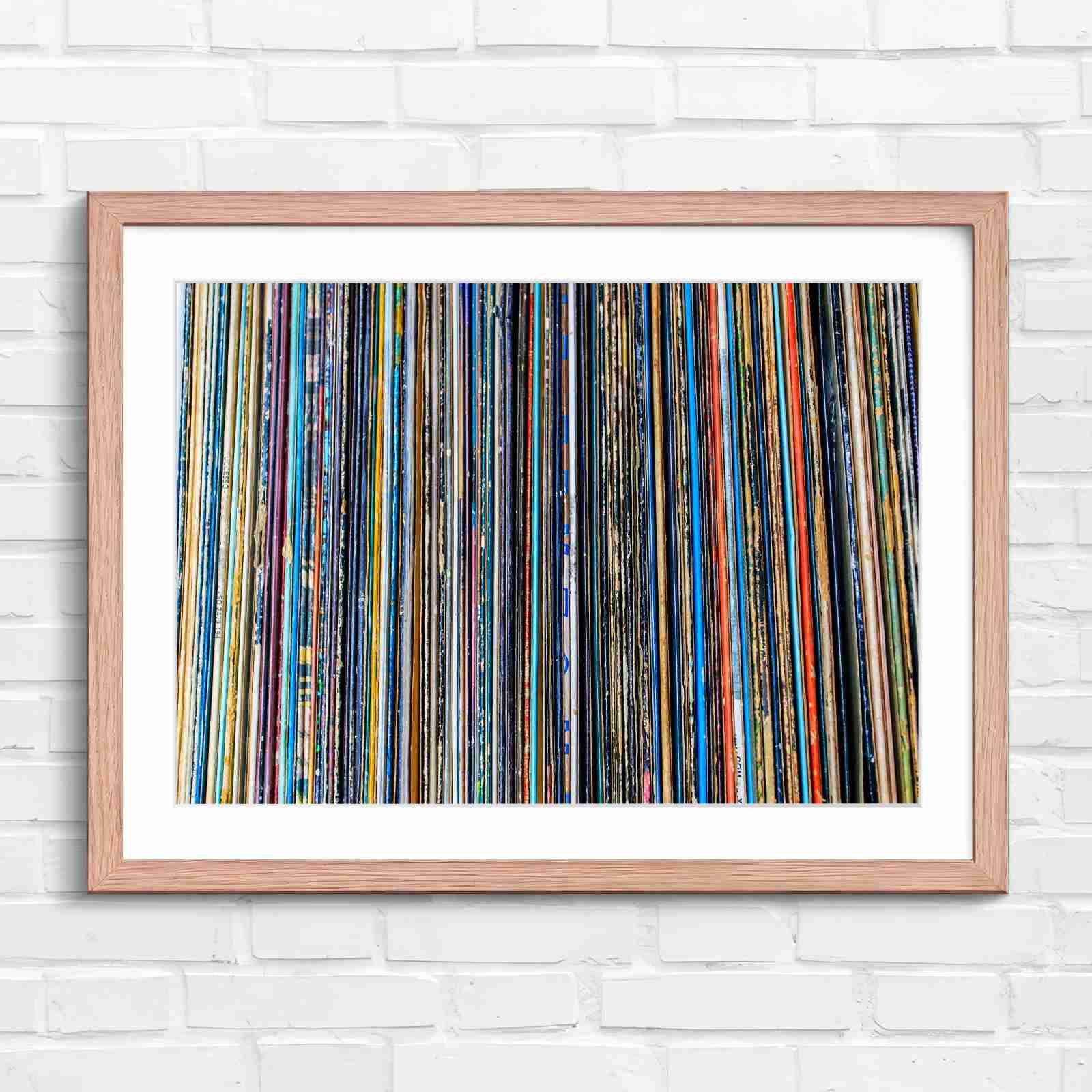 Vintage Vinyl Record Spines Art - Original in Oak Frame