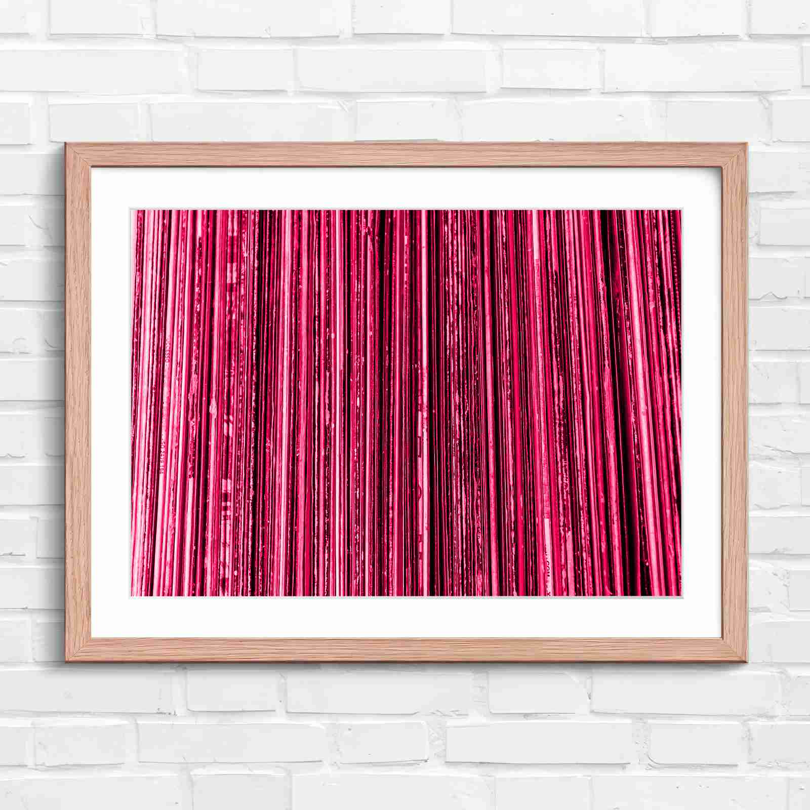 Vintage Vinyl Record Spines Art - Pink in Oak Frame