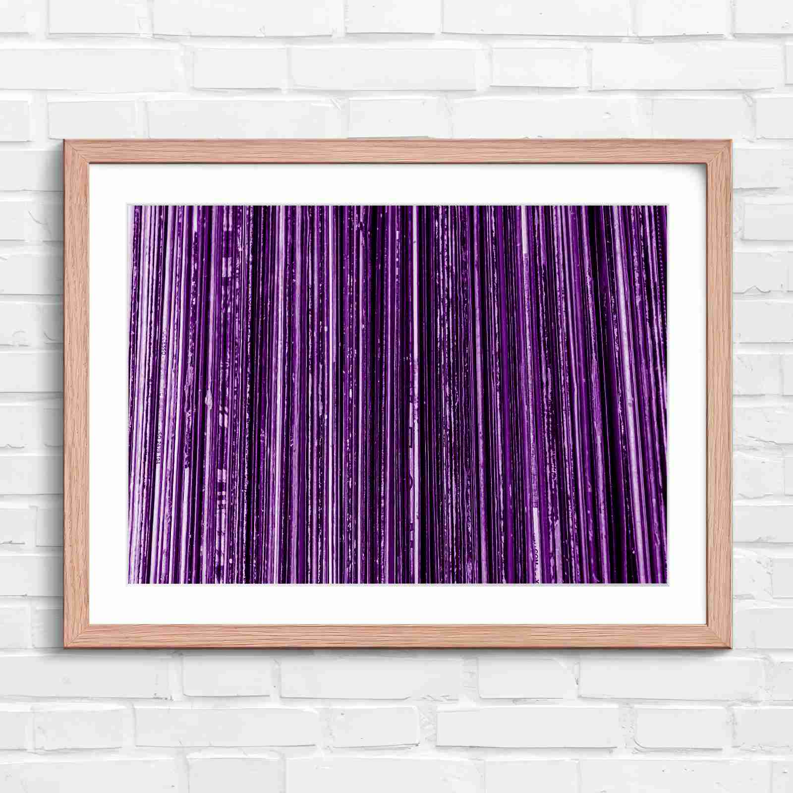 Vintage Vinyl Record Spines Art - Purple in Oak Frame
