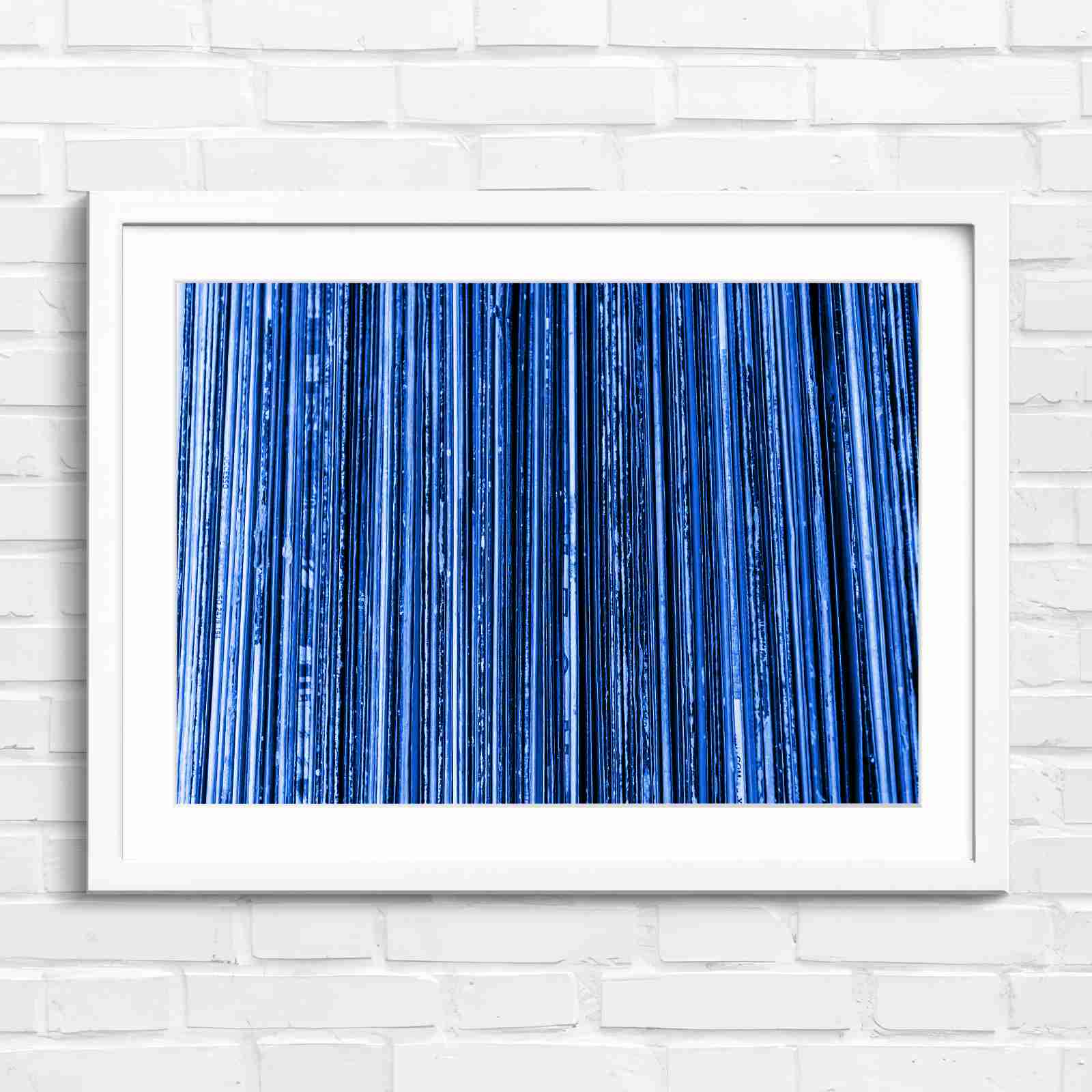 Vintage Vinyl Record Spines Art - Blue in White Frame