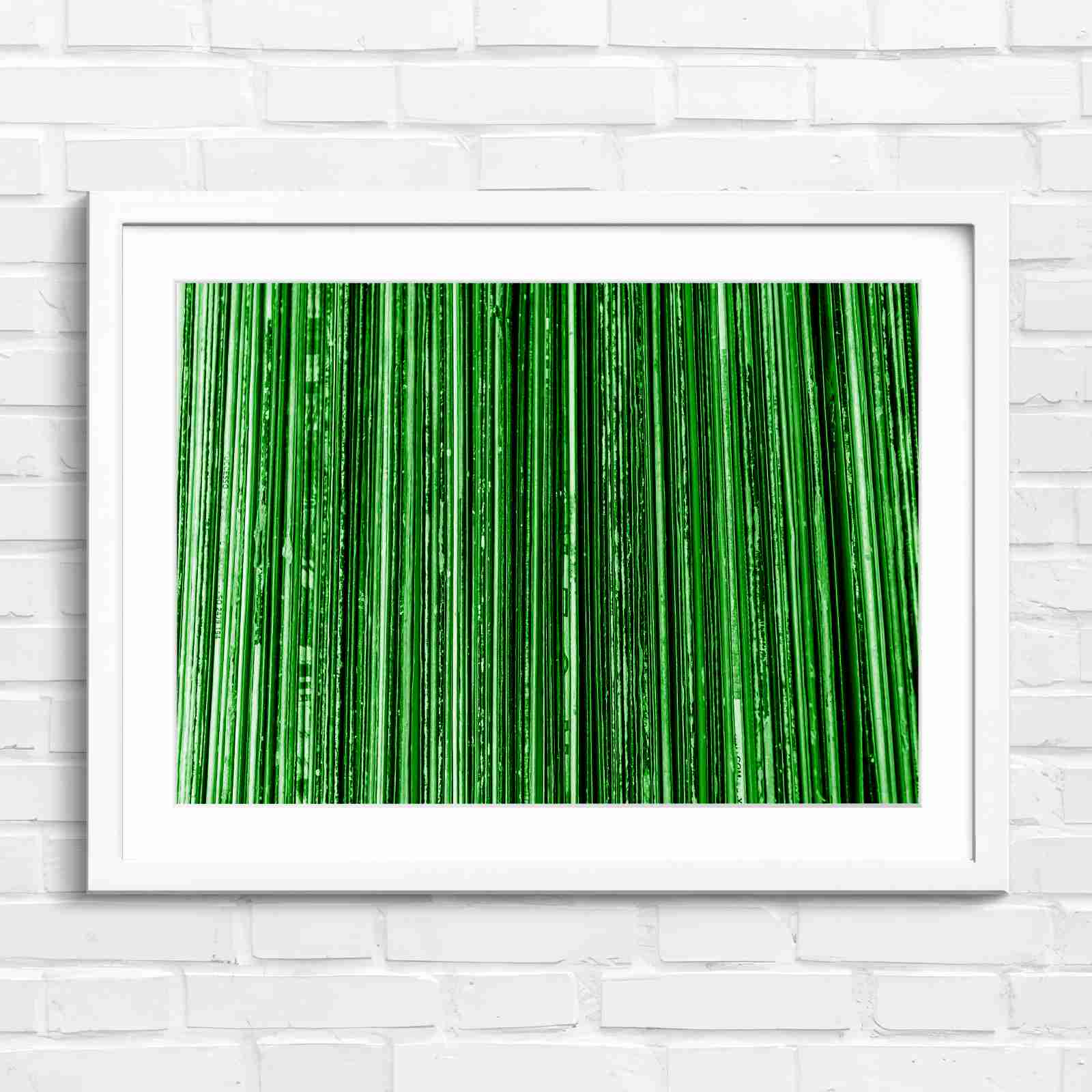 Vintage Vinyl Record Spines Art - Green in White Frame