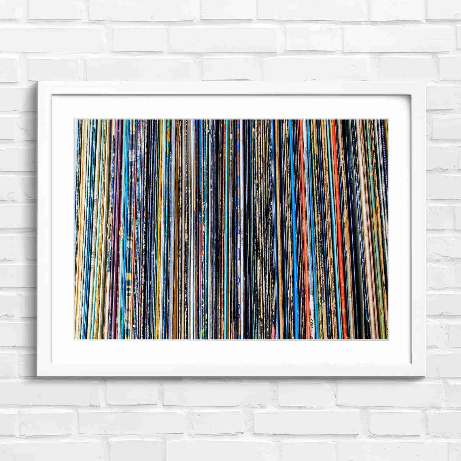 Vintage Vinyl Record Spines Art - Original in White Frame