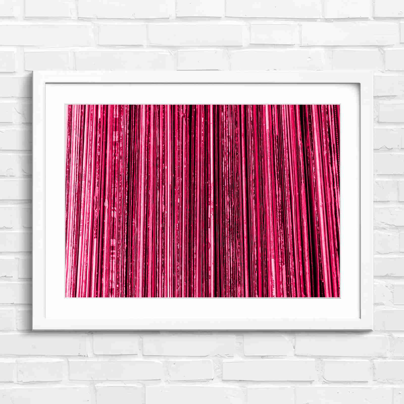Vintage Vinyl Record Spines Art - Pink in White Frame