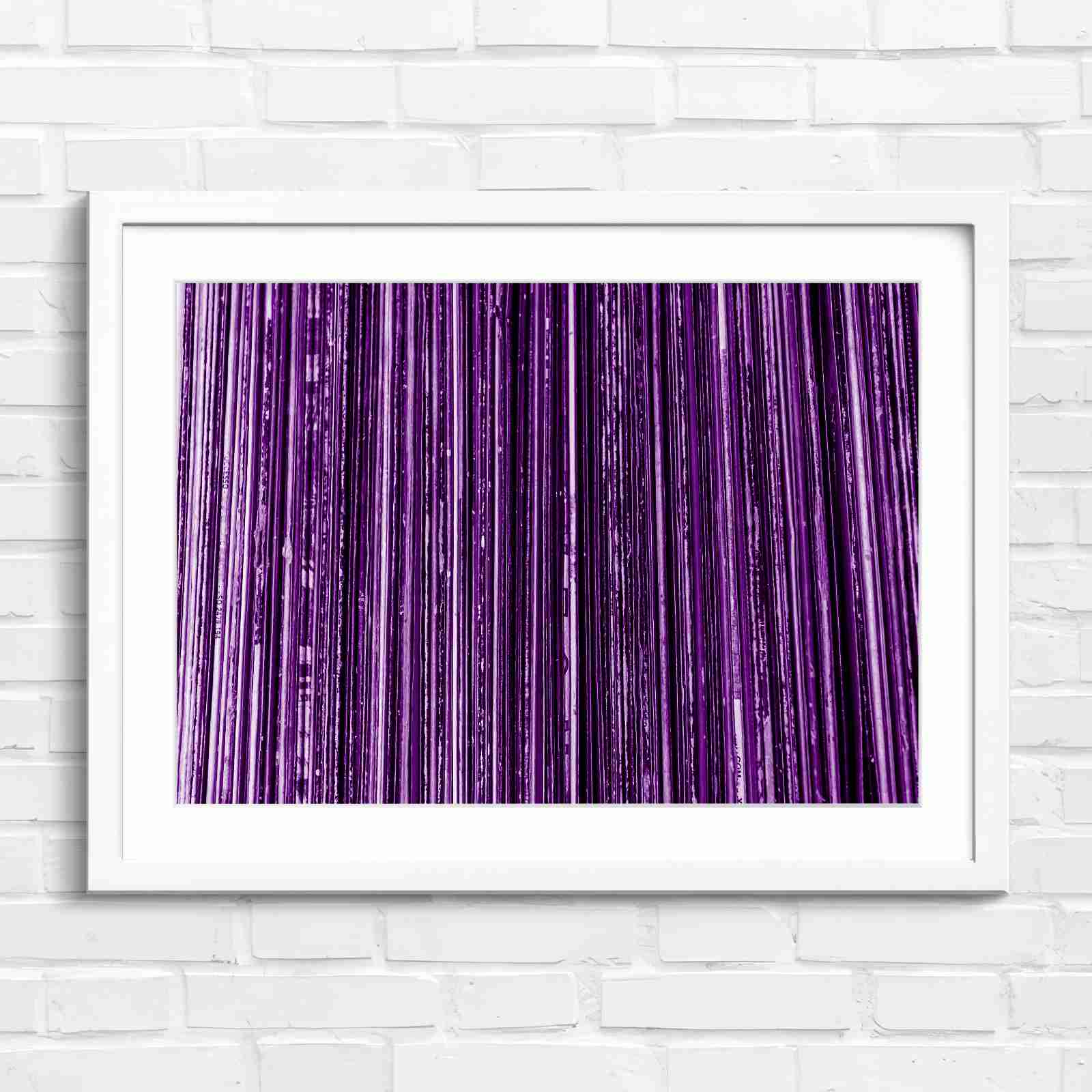 Vintage Vinyl Record Spines Art - Purple in White Frame