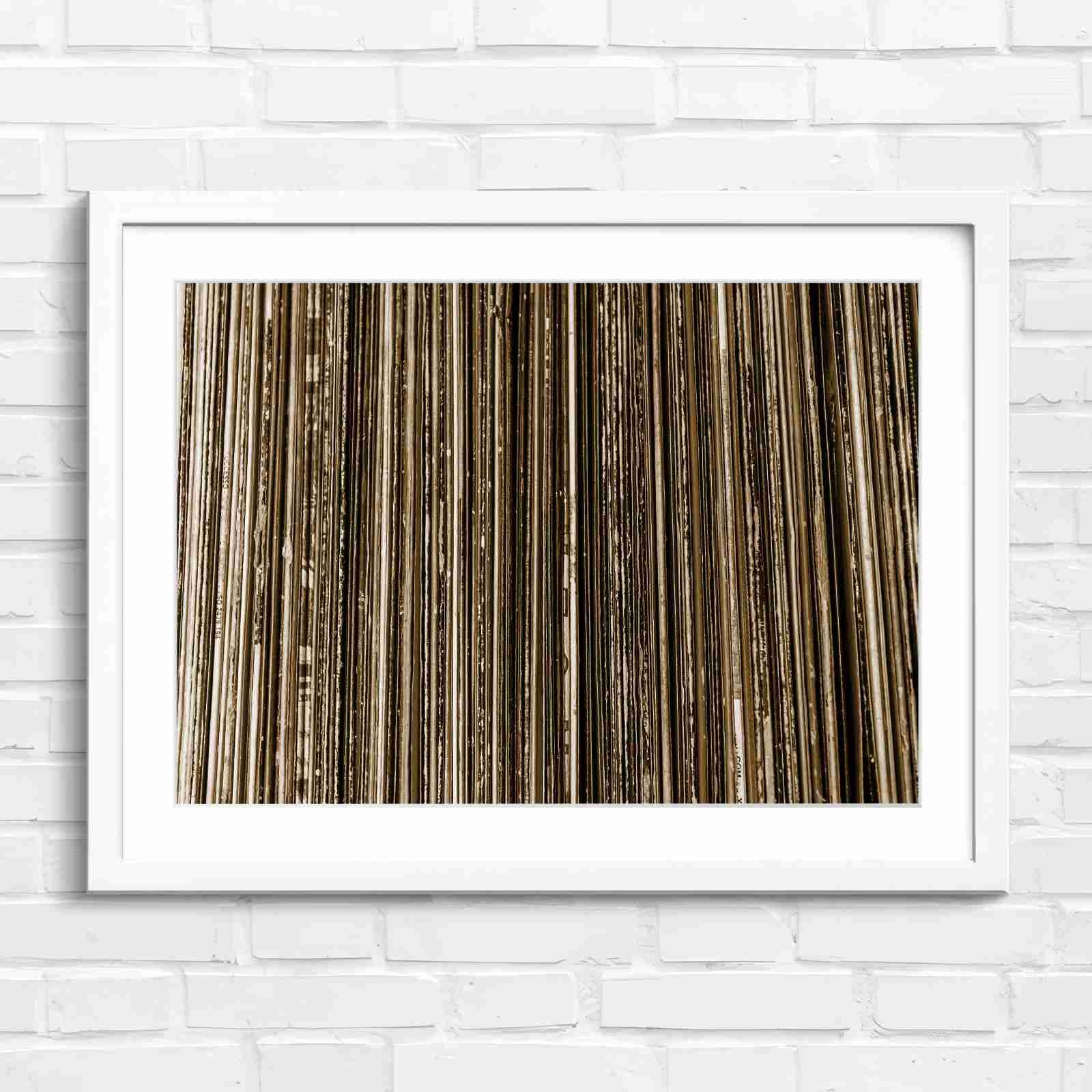 Vintage Vinyl Record Spines Art - Sepia in White Frame