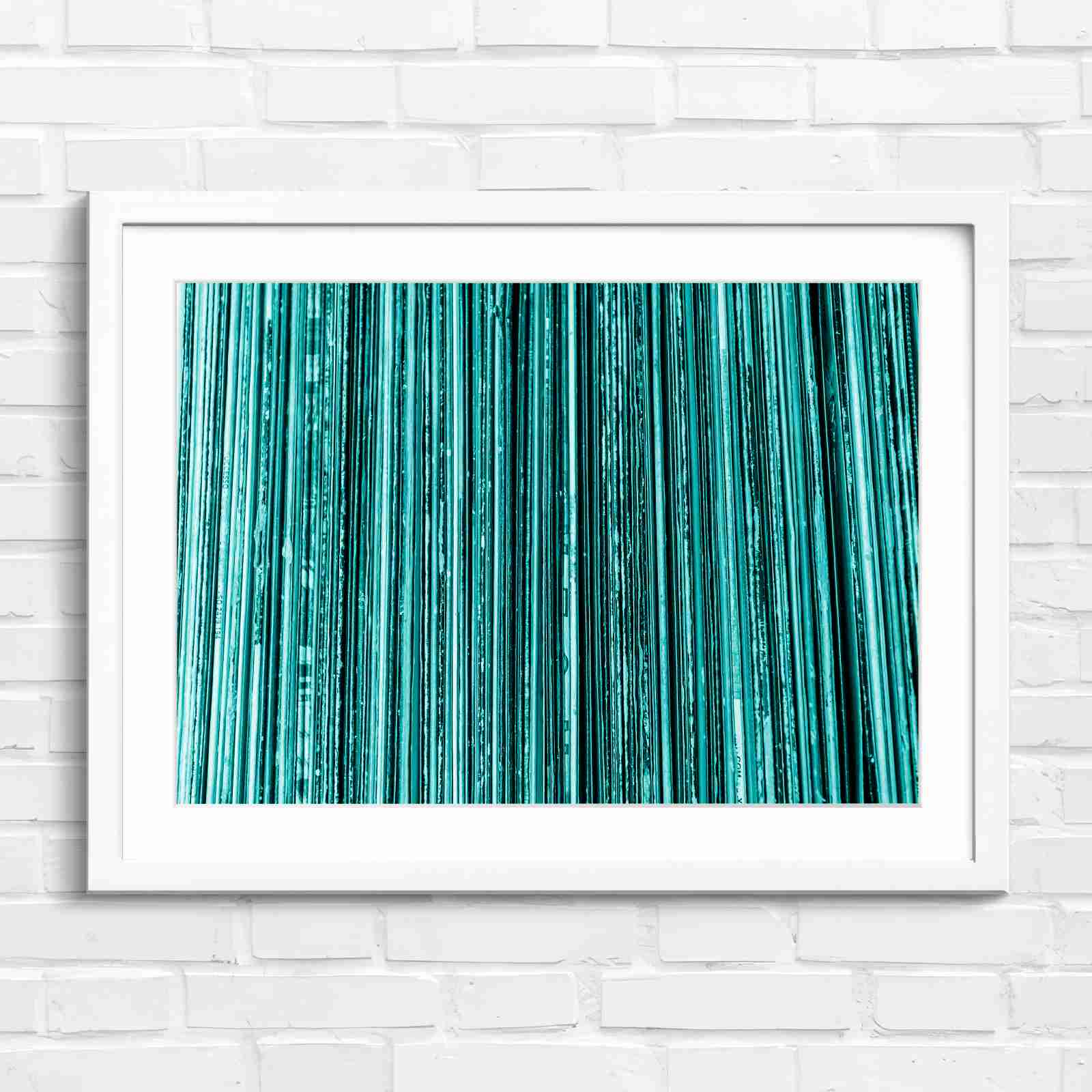 Vintage Vinyl Record Spines Art - Teal in White Frame