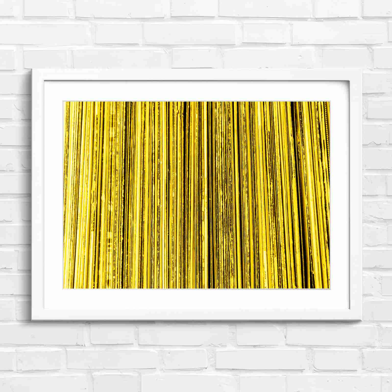 Vintage Vinyl Record Spines Art - Yellow in White Frame