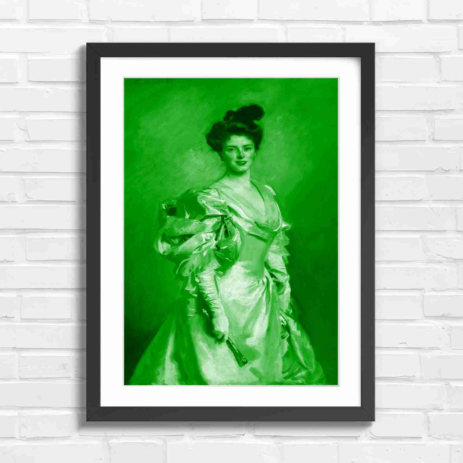 Elegant Vintage Lady Portrait Painting - Green in Black Frame