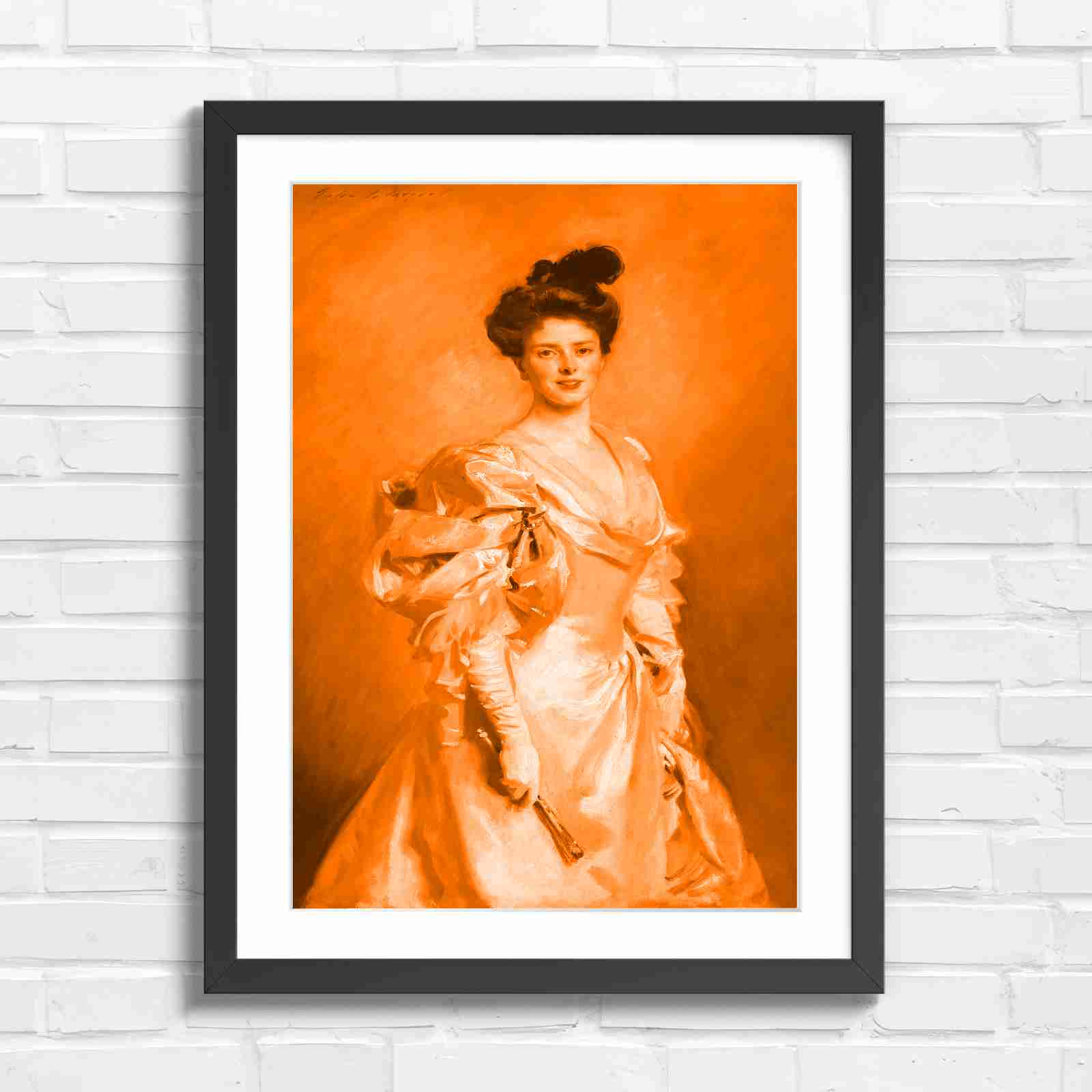 Elegant Vintage Lady Portrait Painting - Orange in Black Frame
