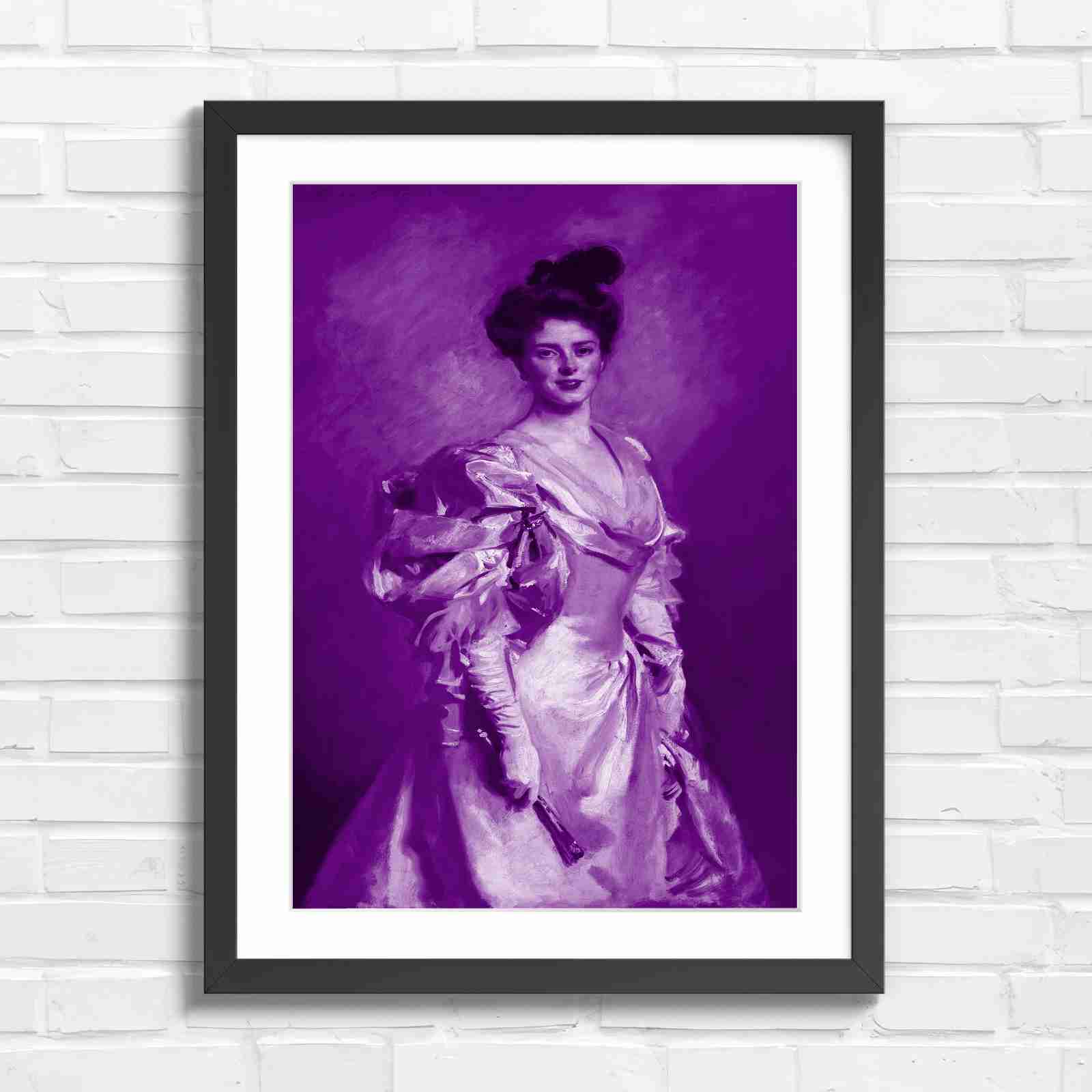 Elegant Vintage Lady Portrait Painting - Purple in Black Frame