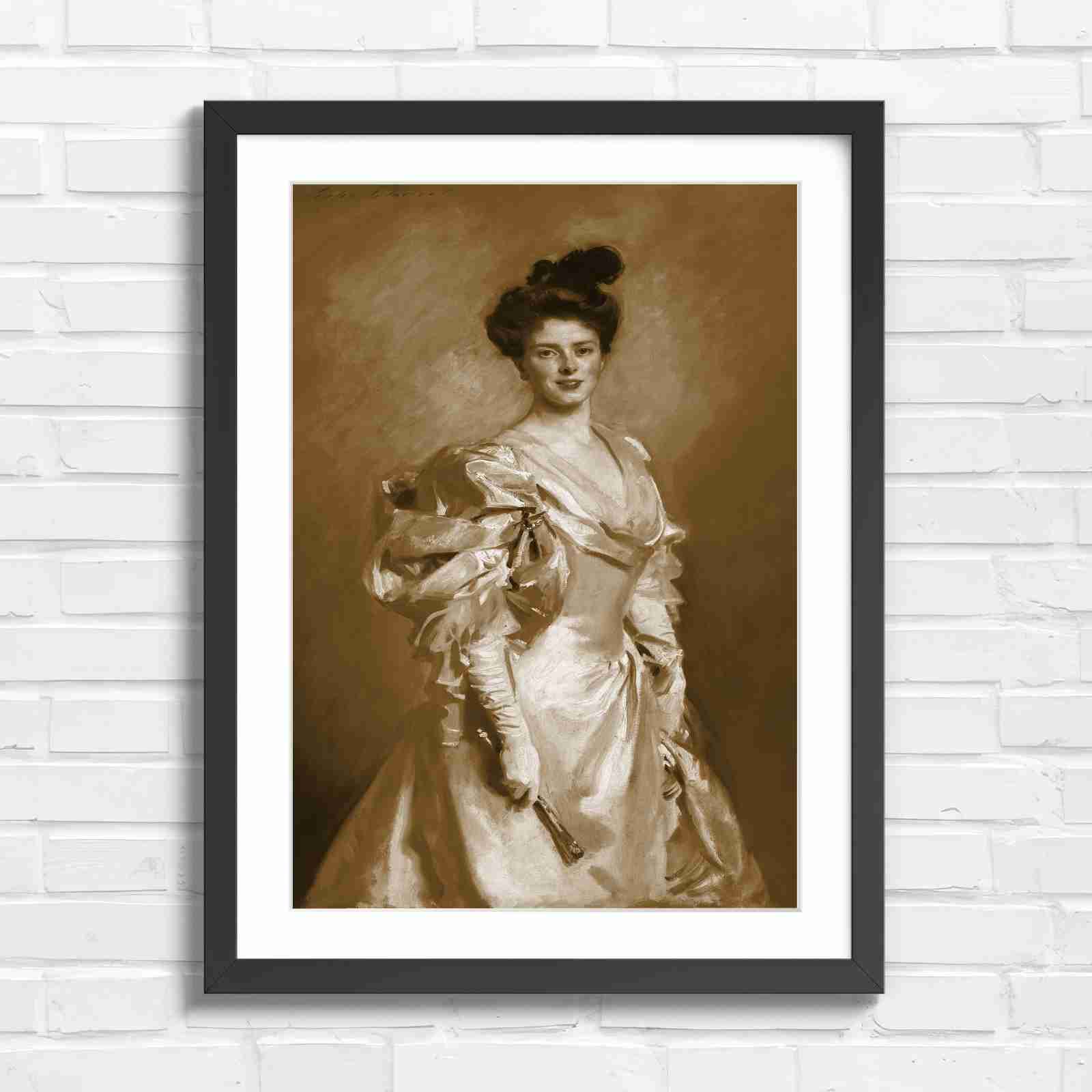 Elegant Vintage Lady Portrait Painting - Sepia in Black Frame