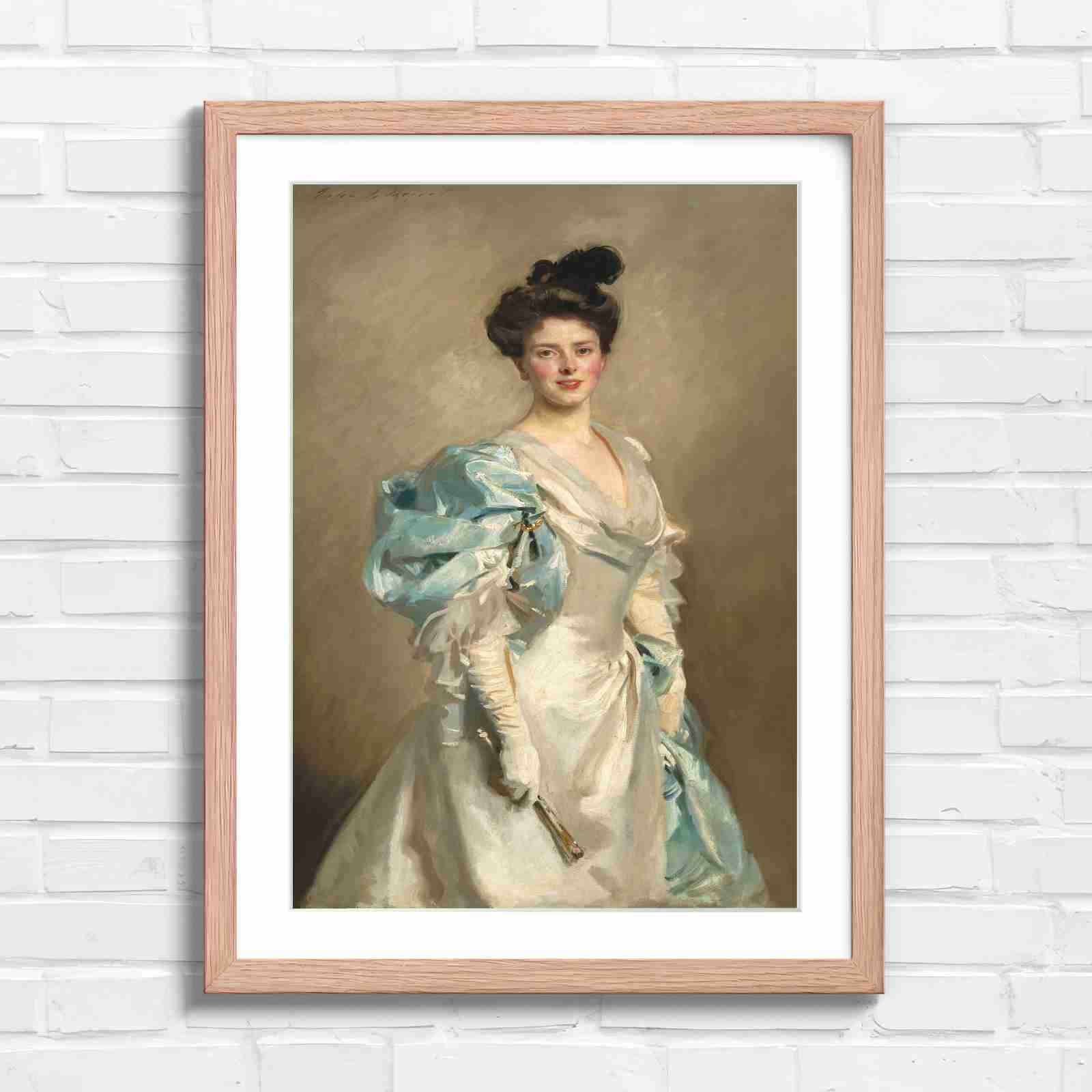 Elegant Vintage Lady Portrait Painting - Original in Oak Frame