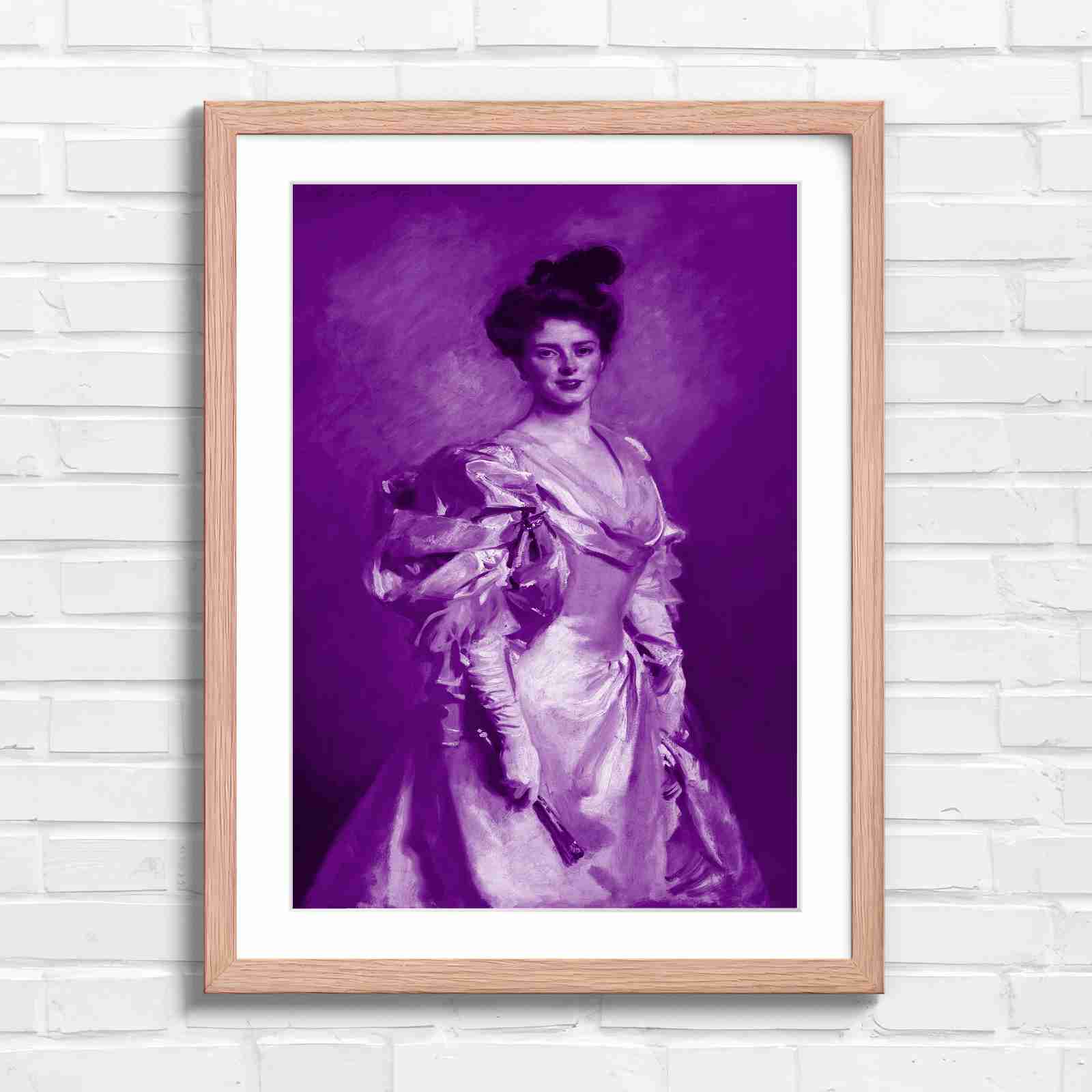 Elegant Vintage Lady Portrait Painting - Purple in Oak Frame