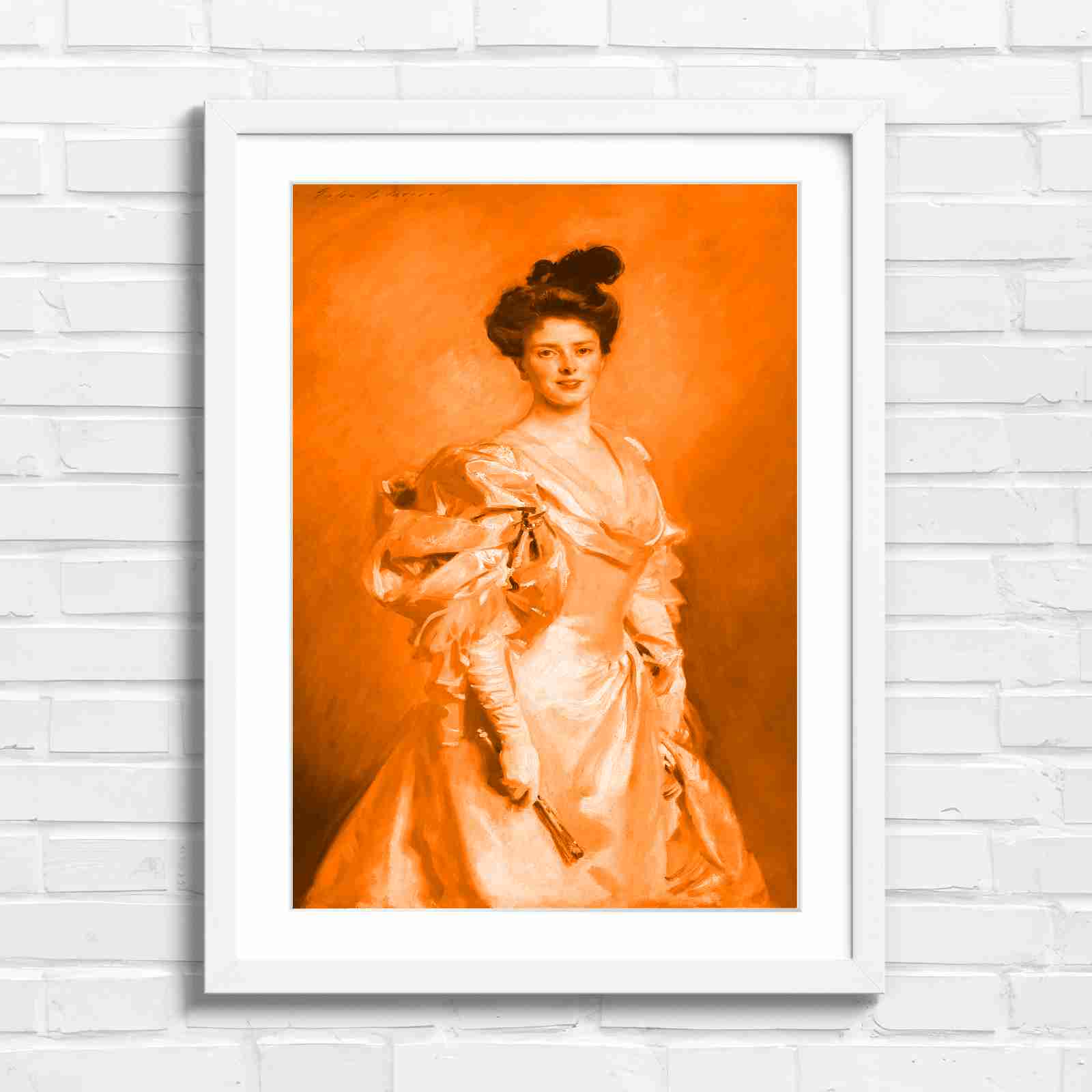 Elegant Vintage Lady Portrait Painting - Orange in White Frame