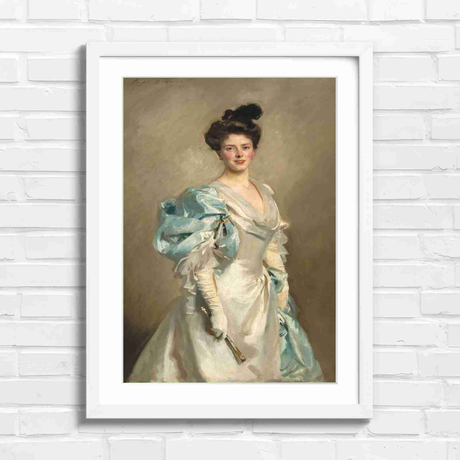 Elegant Vintage Lady Portrait Painting - Original in White Frame