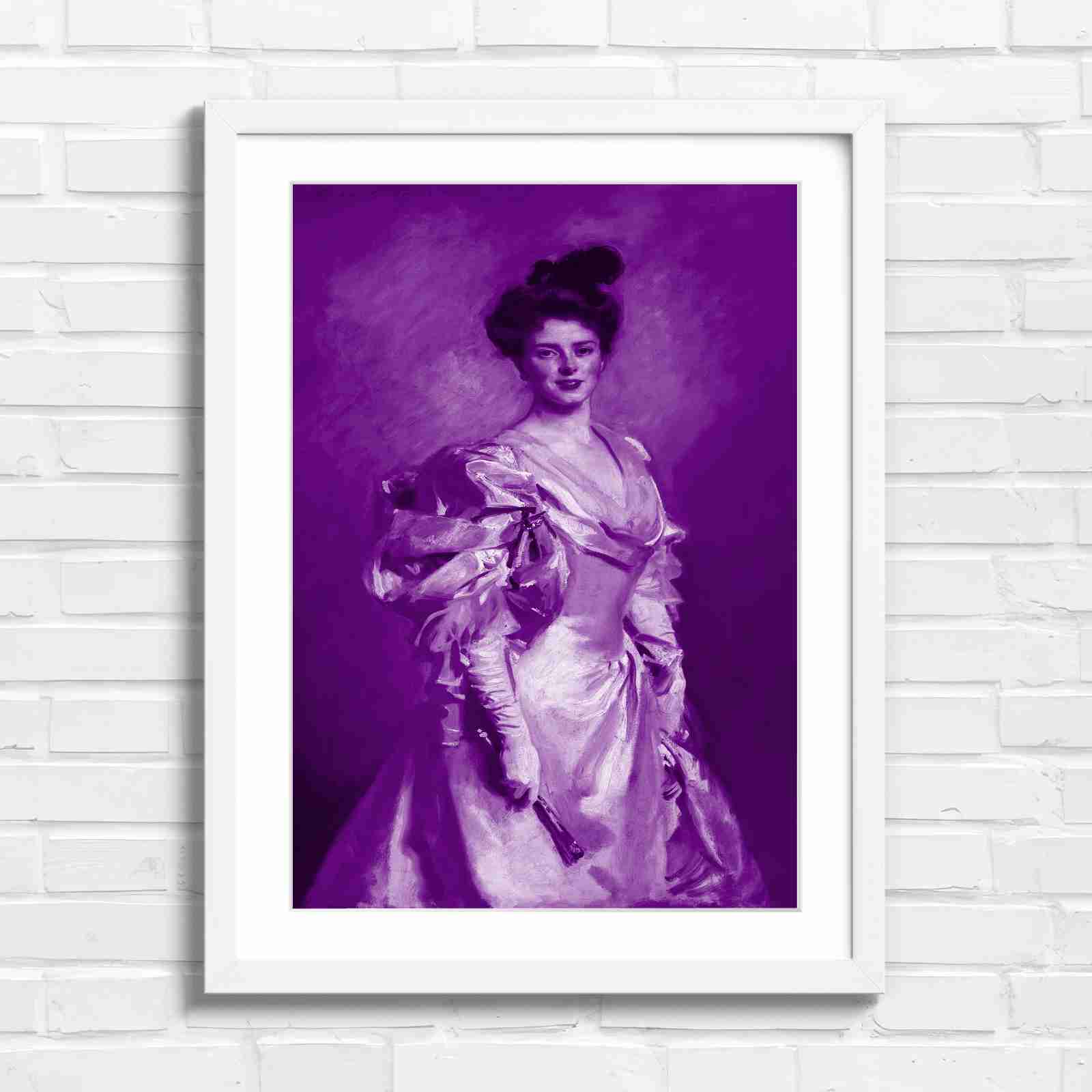 Elegant Vintage Lady Portrait Painting - Purple in White Frame