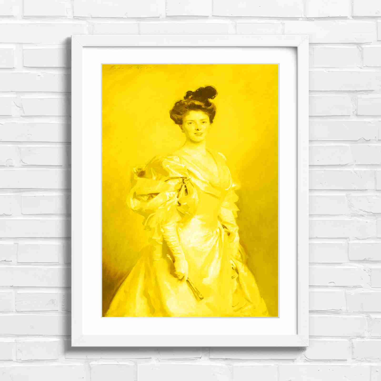 Elegant Vintage Lady Portrait Painting - Yellow in White Frame