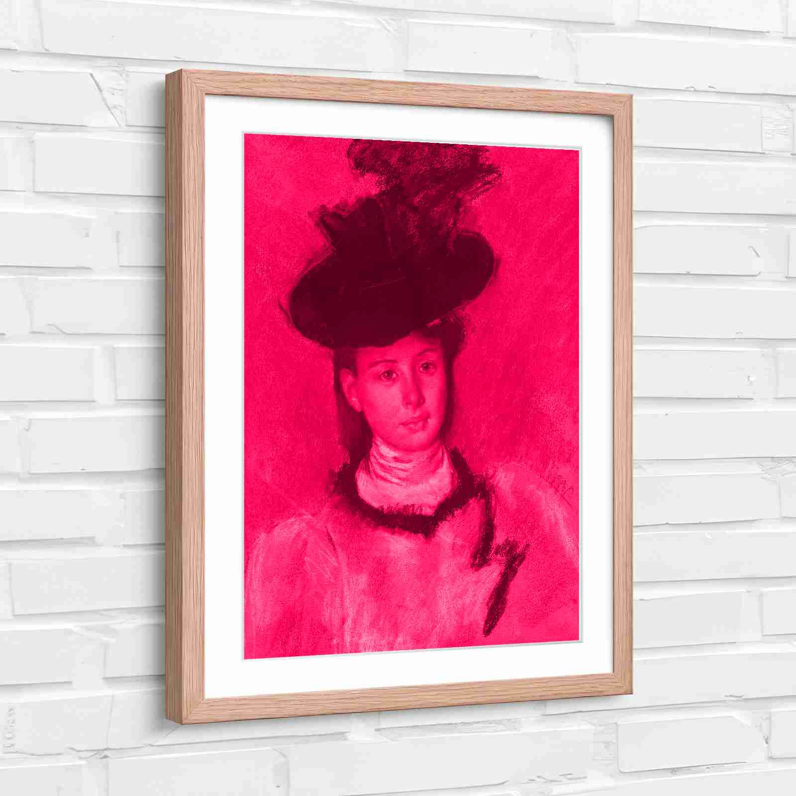 Elegant Vintage Lady in Black Hat Portrait Pink Framed Wall Art Print ...