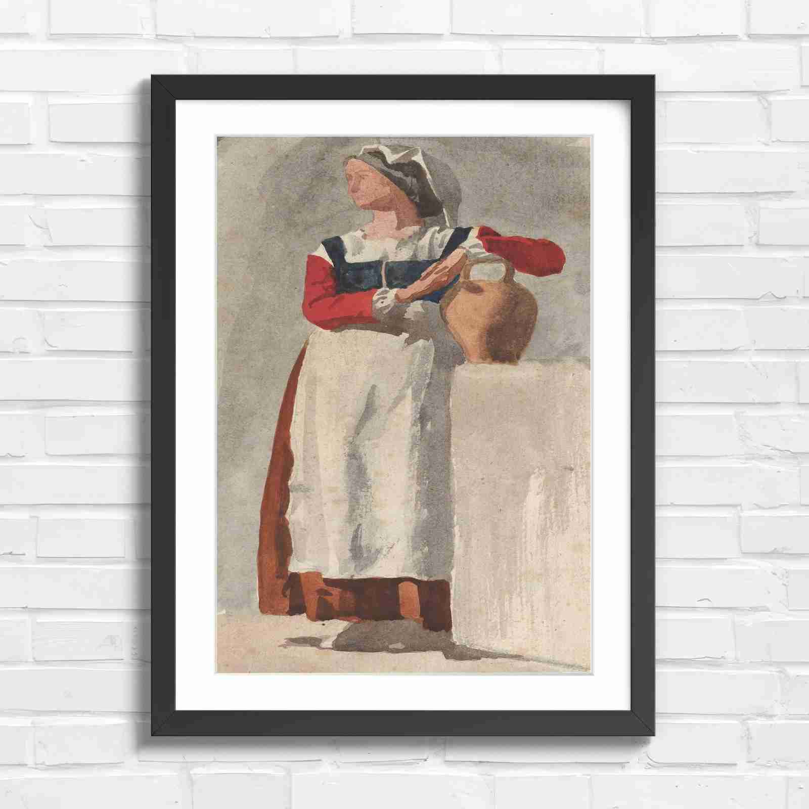 Vintage Woman With Pitcher - Original in Black Frame