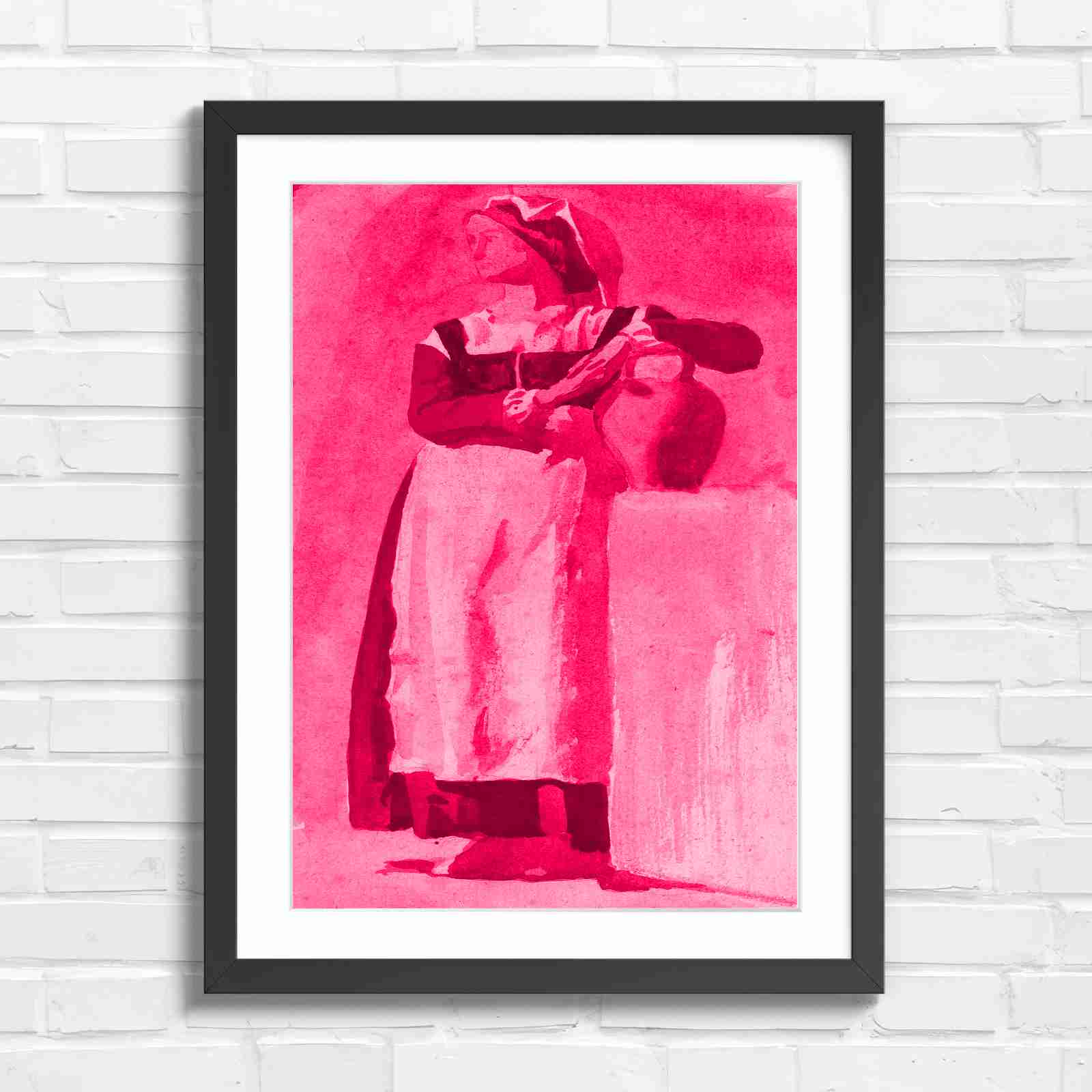 Vintage Woman With Pitcher - Pink in Black Frame