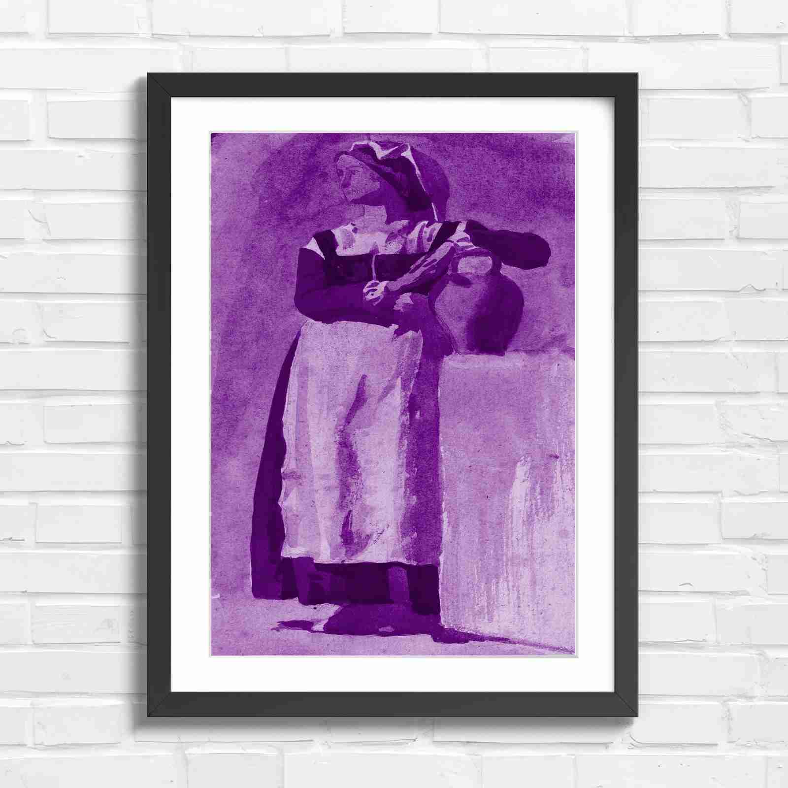 Vintage Woman With Pitcher - Purple in Black Frame