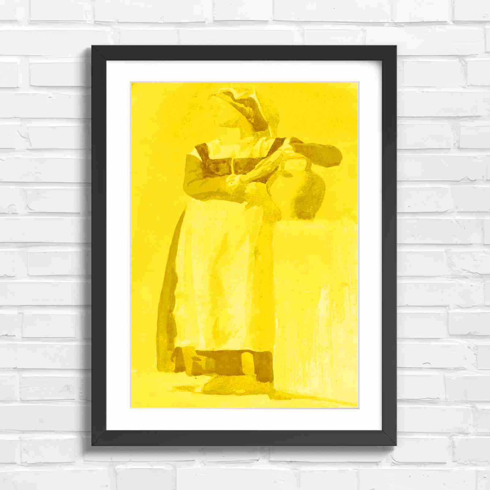 Vintage Woman With Pitcher - Yellow in Black Frame