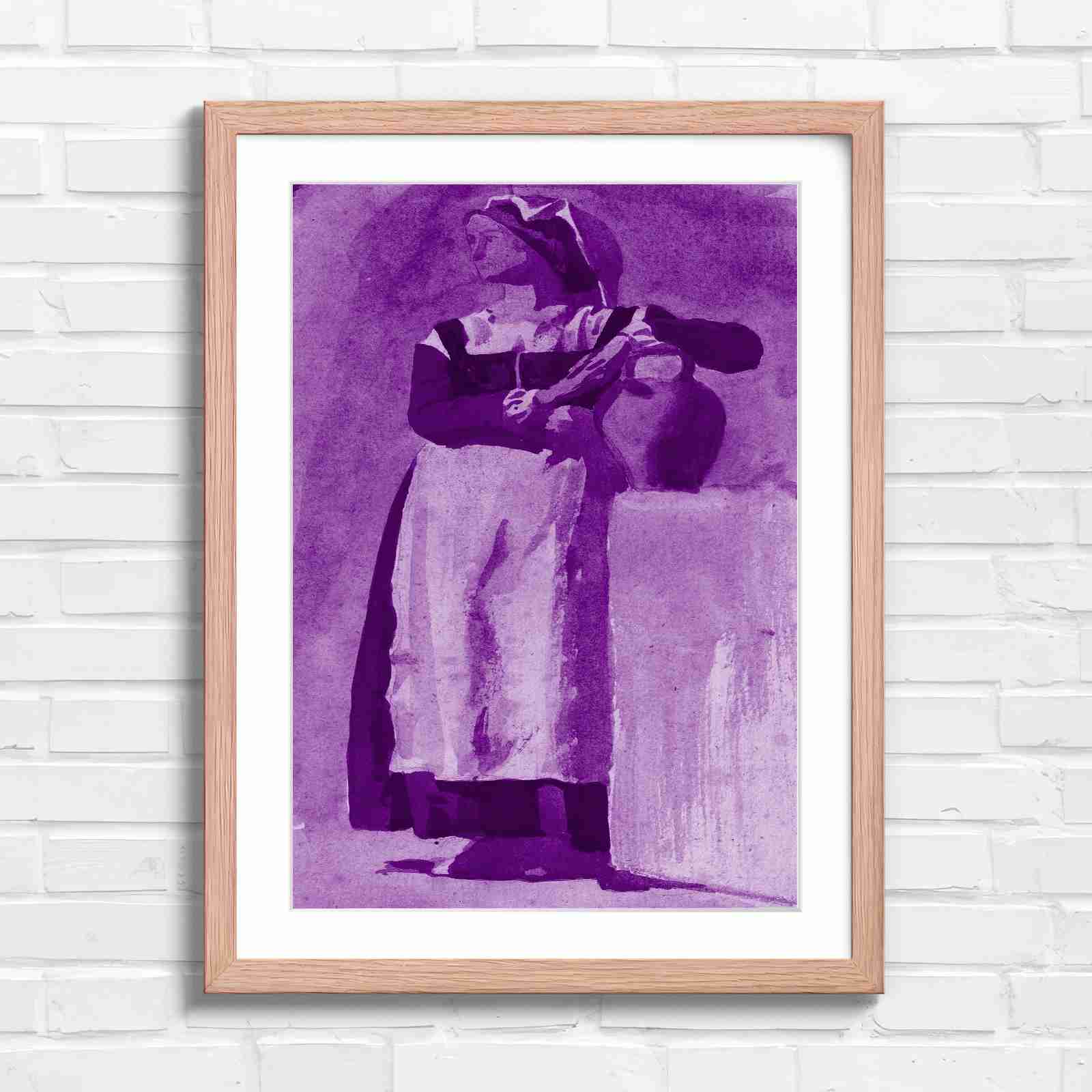 Vintage Woman With Pitcher - Purple in Oak Frame