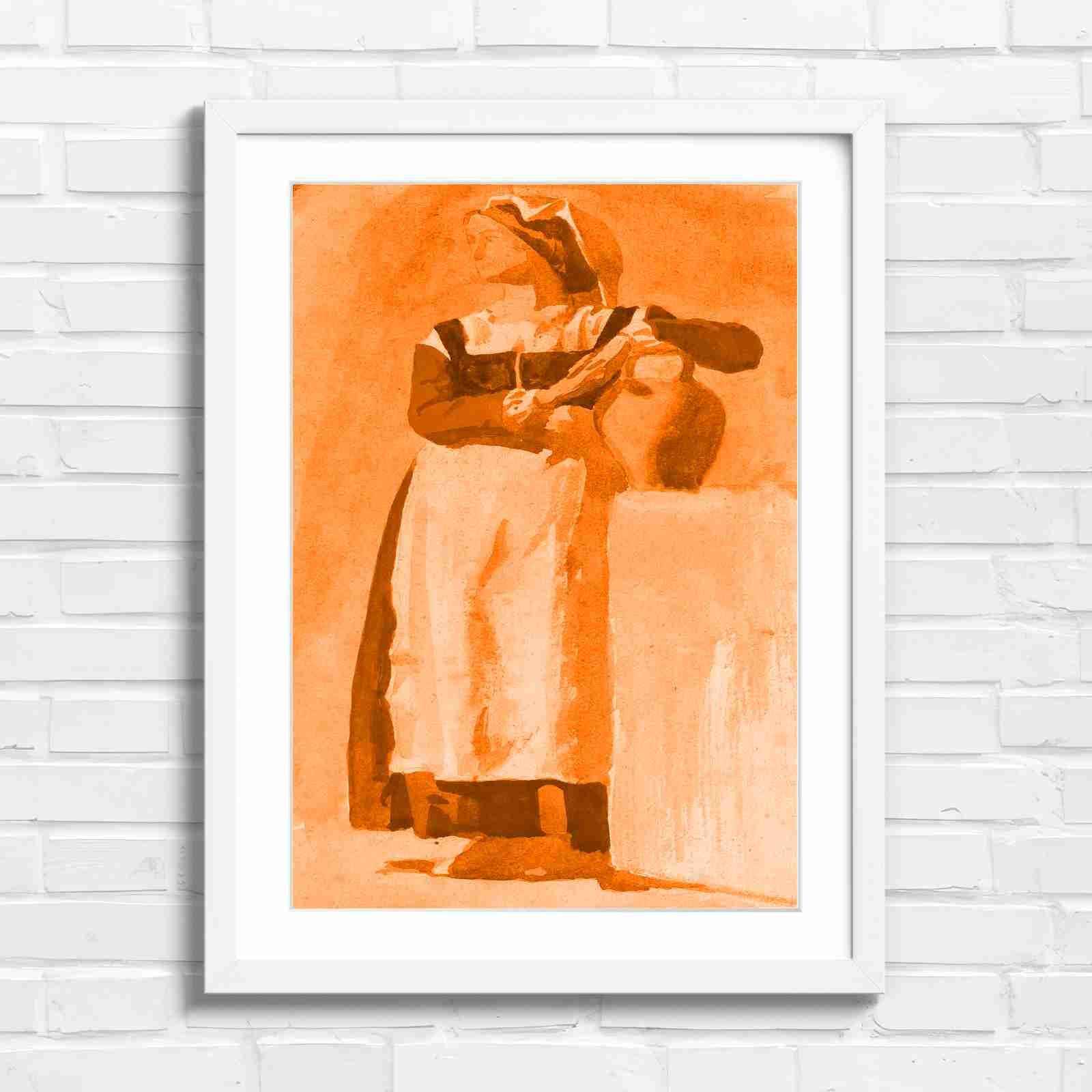 Vintage Woman With Pitcher - Orange in White Frame