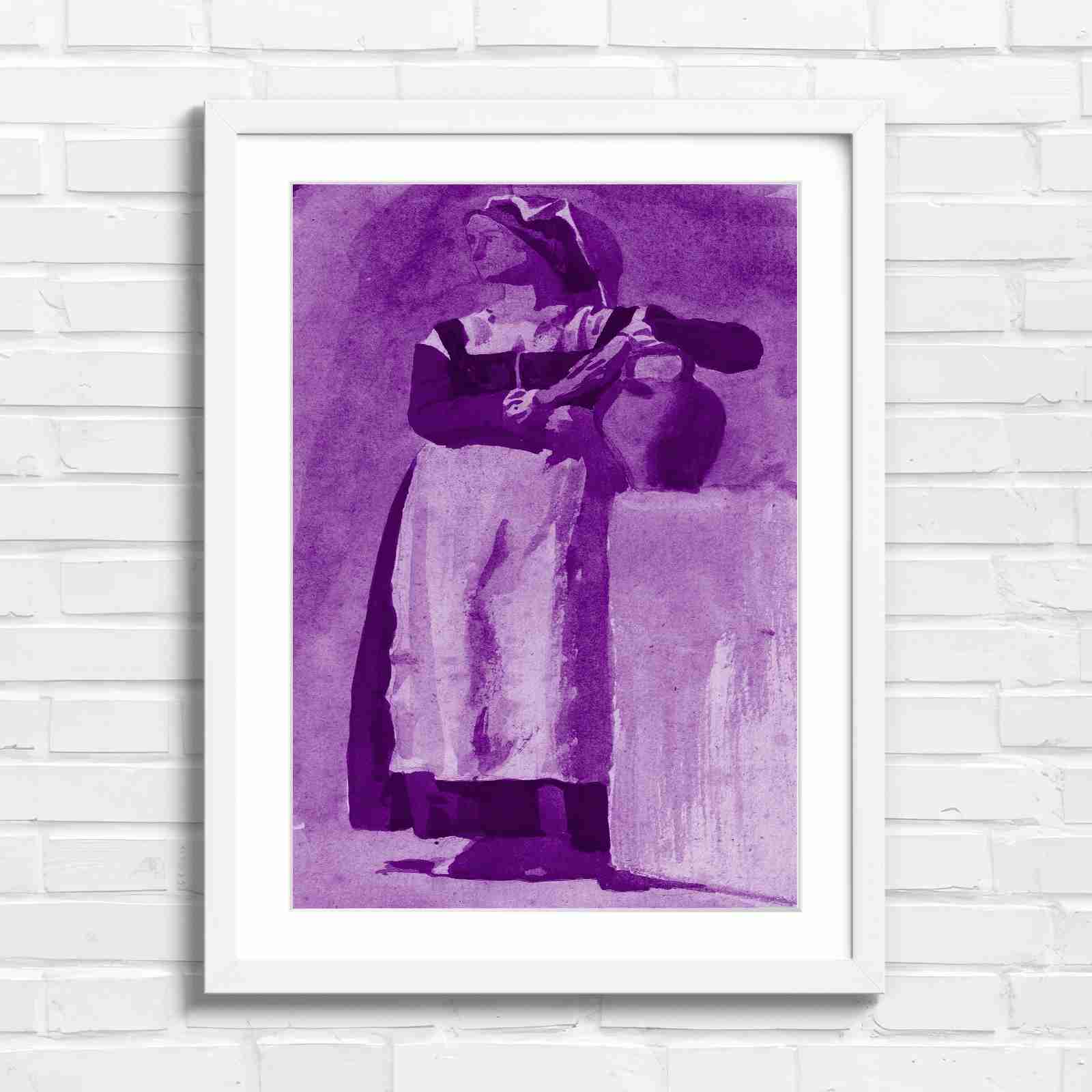 Vintage Woman With Pitcher - Purple in White Frame