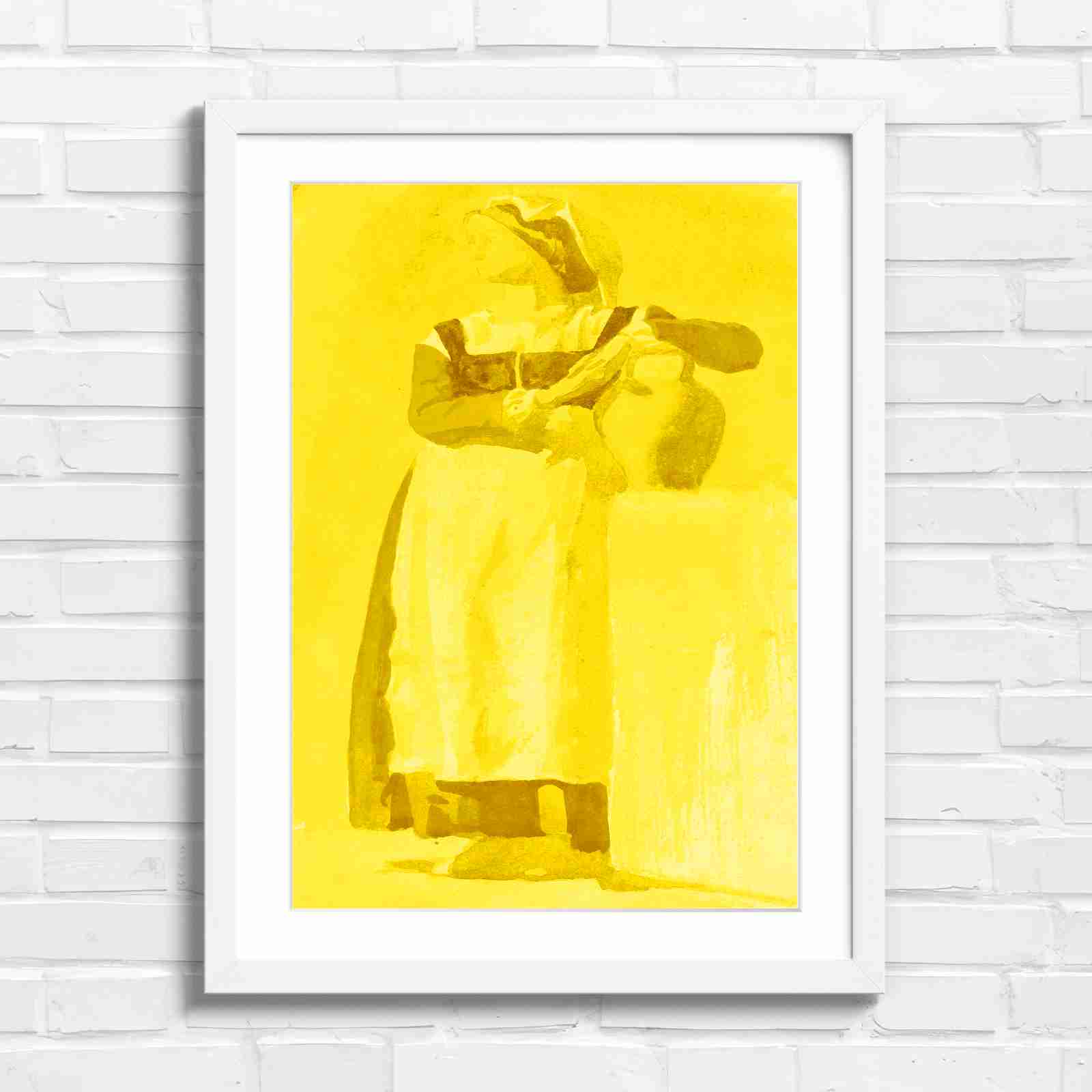 Vintage Woman With Pitcher - Yellow in White Frame