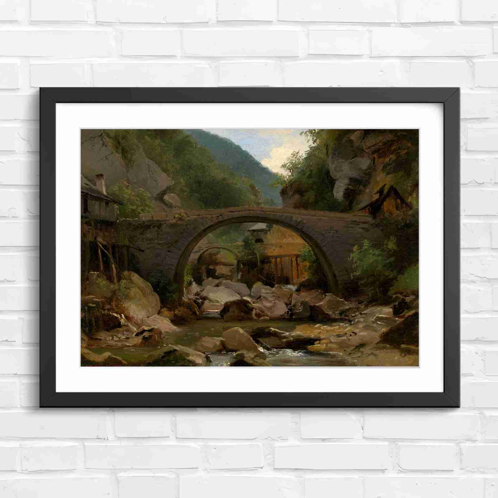 Stone Bridge Countryside Stream Valley - Original in Black Frame