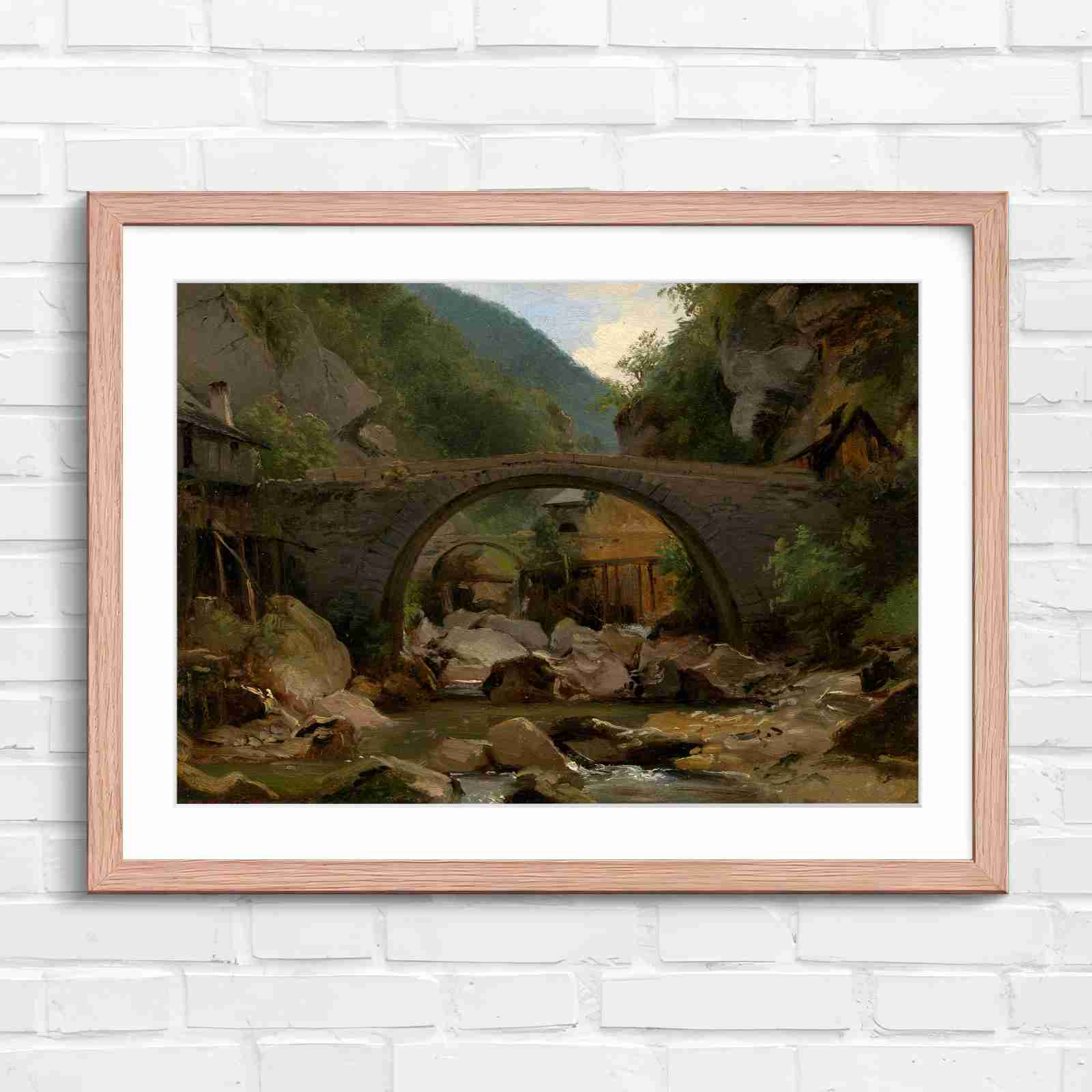 Stone Bridge Countryside Stream Valley - Original in Oak Frame