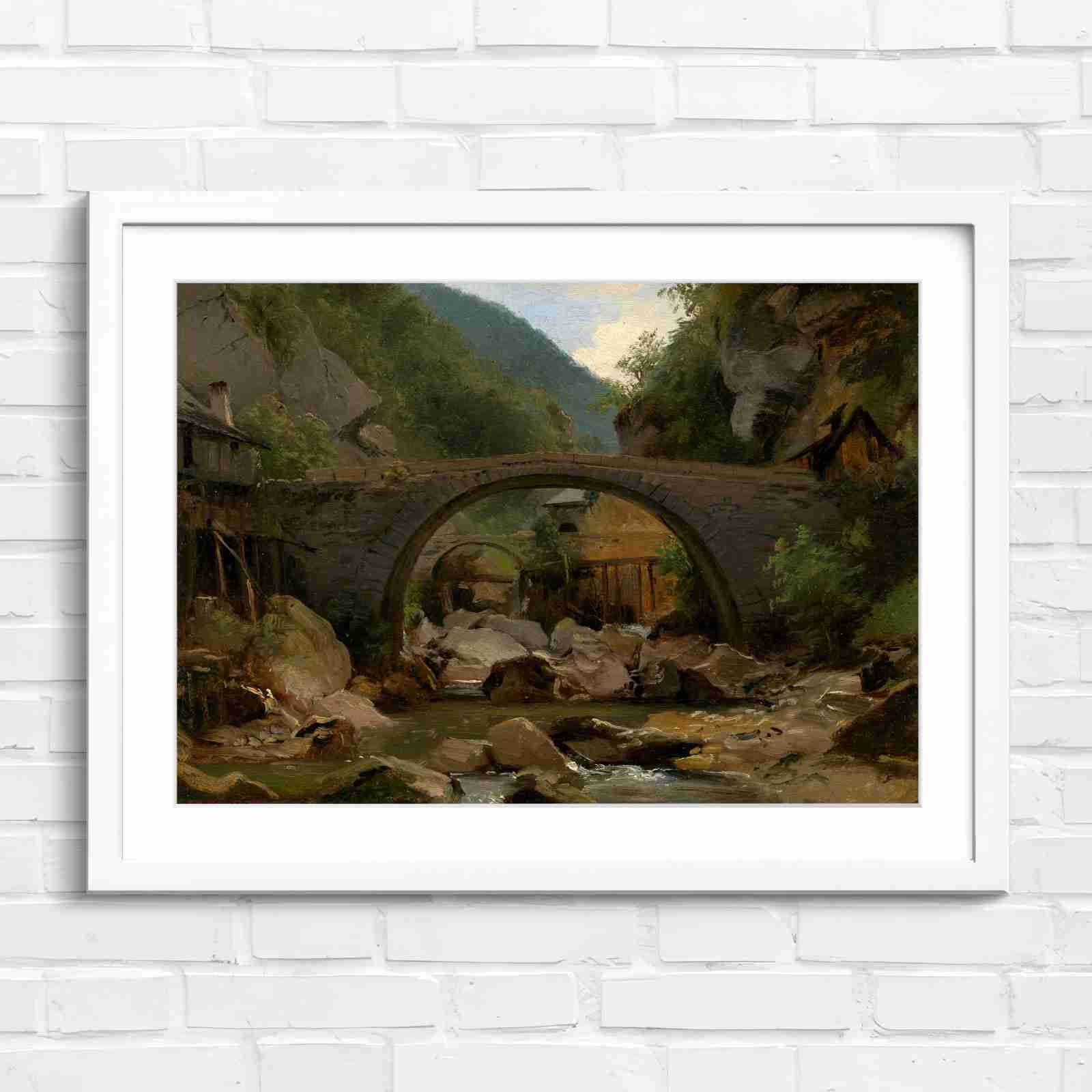 Stone Bridge Countryside Stream Valley - Original in White Frame
