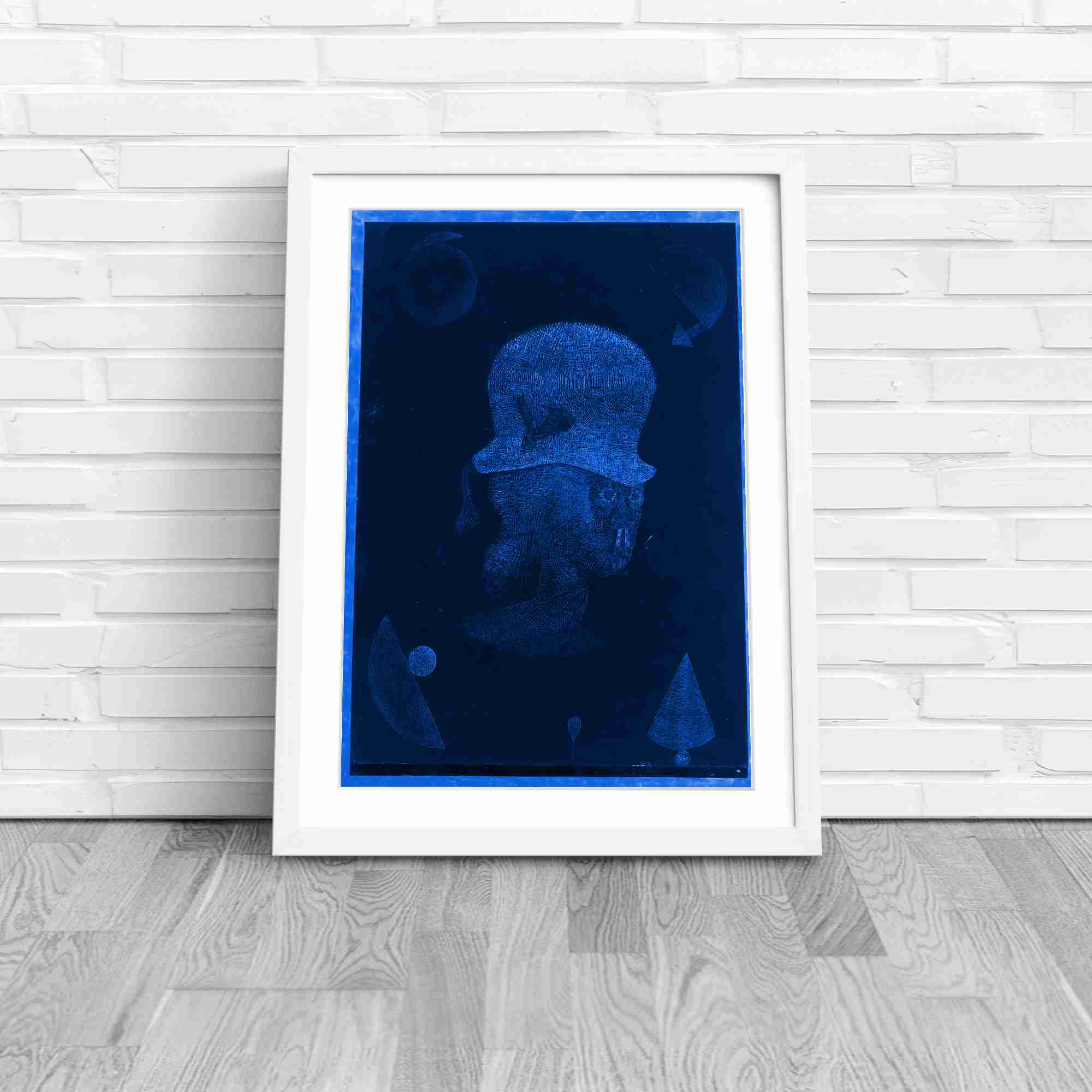 Avant Garde Abstract Face Composition Blue Framed Wall Art Print Large ...