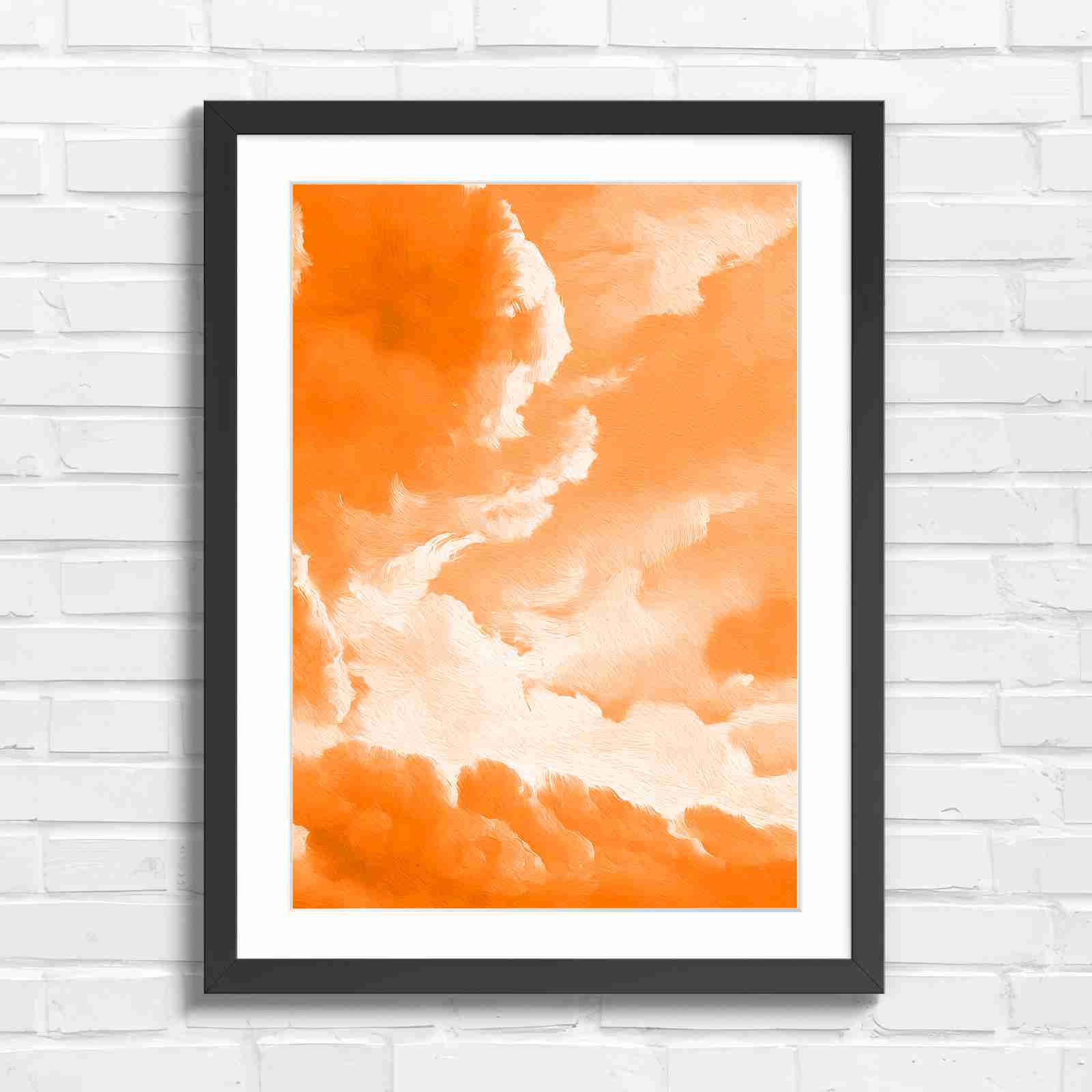Dreamy Soft Clouds Grey Sky - Orange in Black Frame