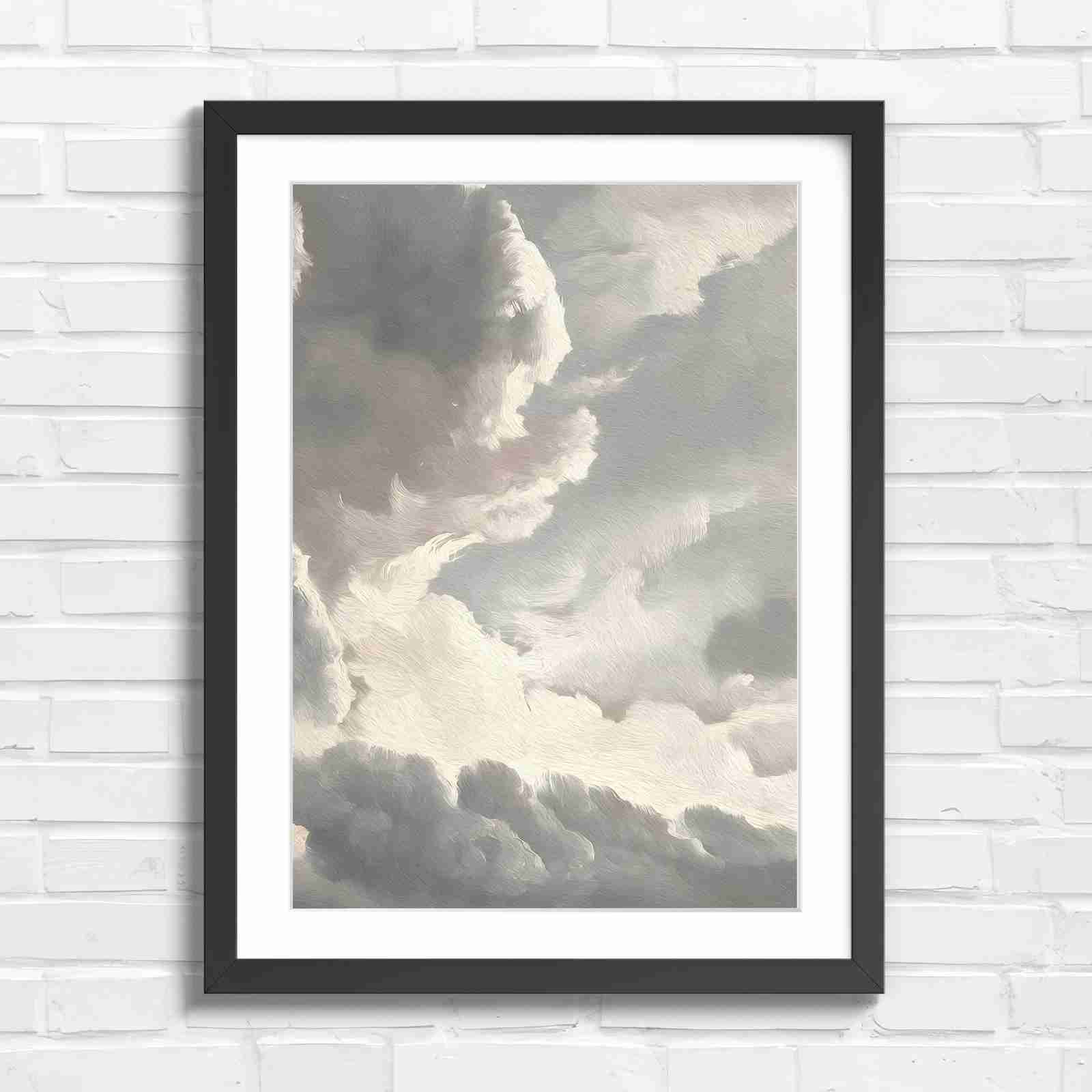 Dreamy Soft Clouds Grey Sky - Original in Black Frame