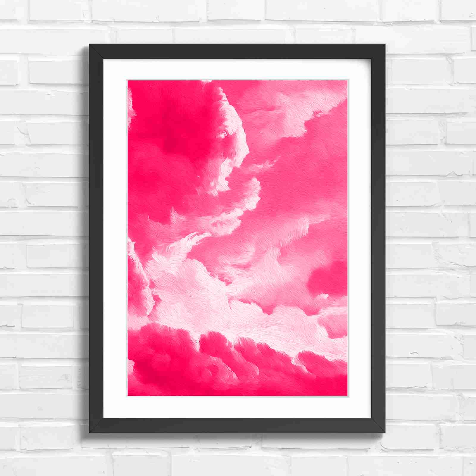 Dreamy Soft Clouds Grey Sky - Pink in Black Frame