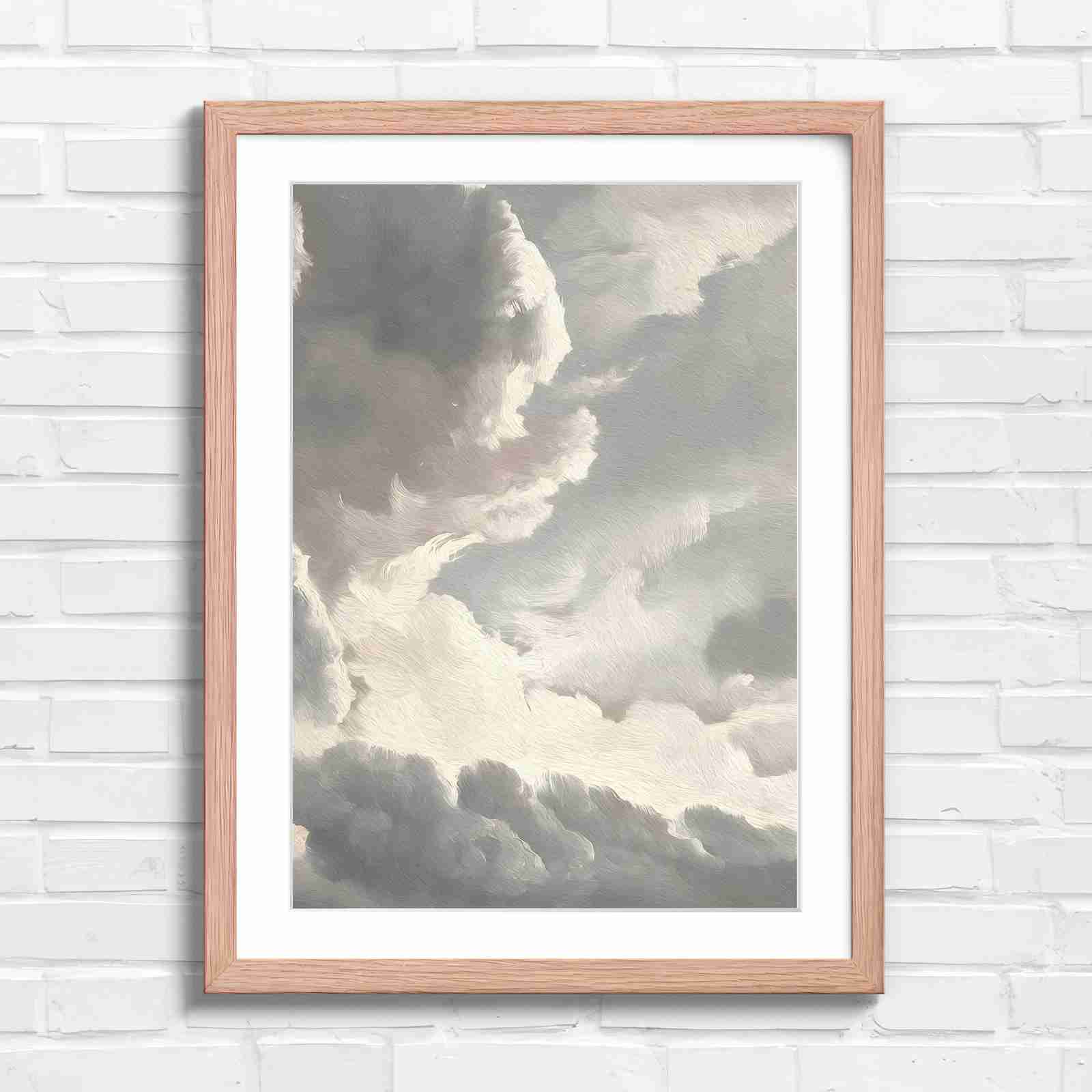 Dreamy Soft Clouds Grey Sky - Original in Oak Frame