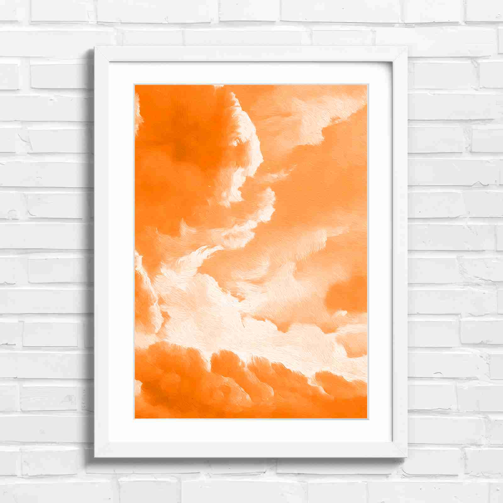 Dreamy Soft Clouds Grey Sky - Orange in White Frame