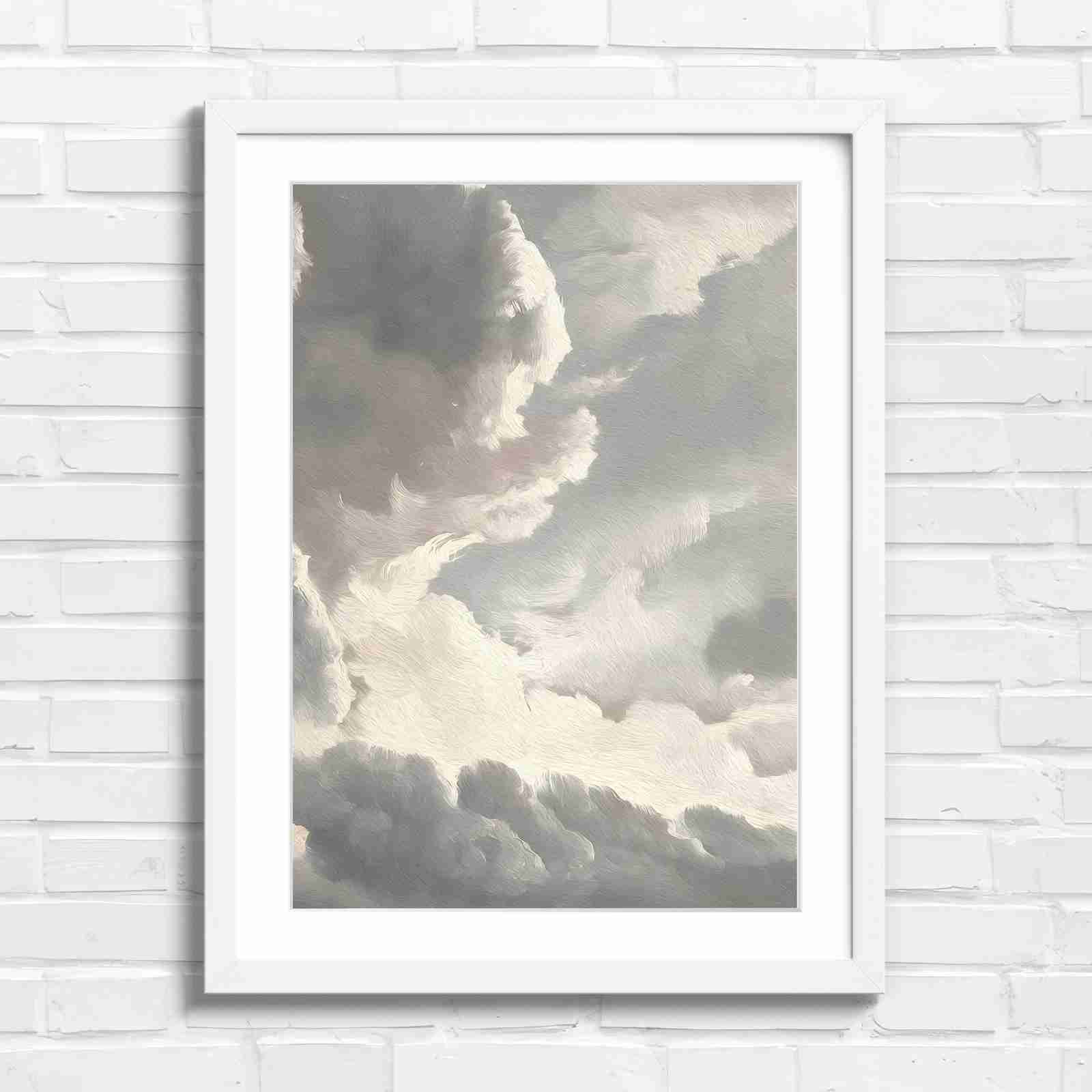 Dreamy Soft Clouds Grey Sky - Original in White Frame
