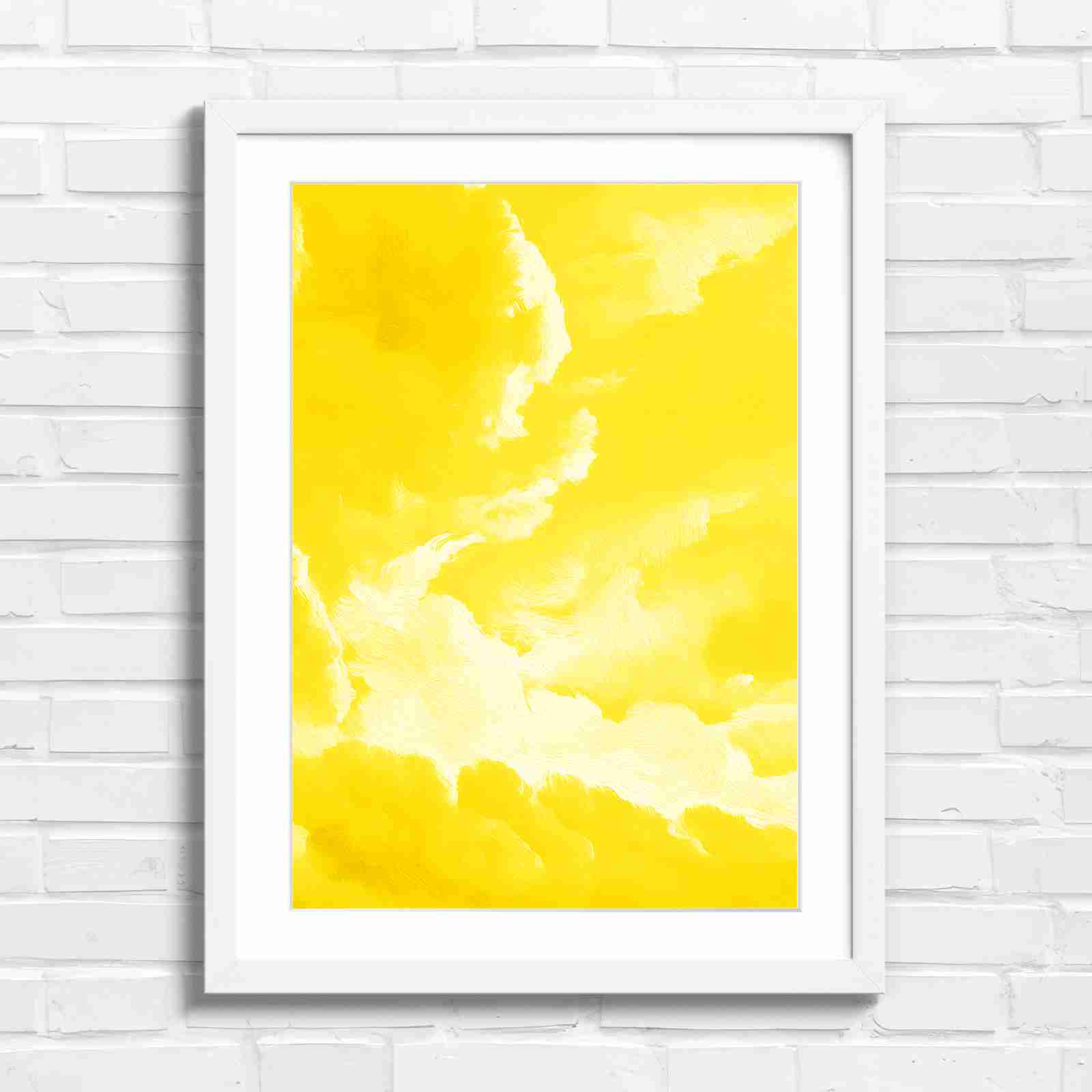 Dreamy Soft Clouds Grey Sky - Yellow in White Frame