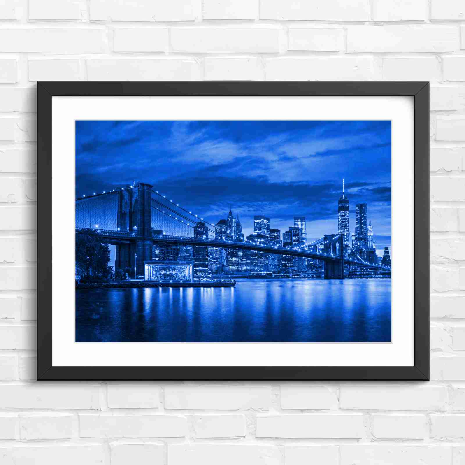 Brooklyn Bridge New York Skyline - Blue in Black Frame