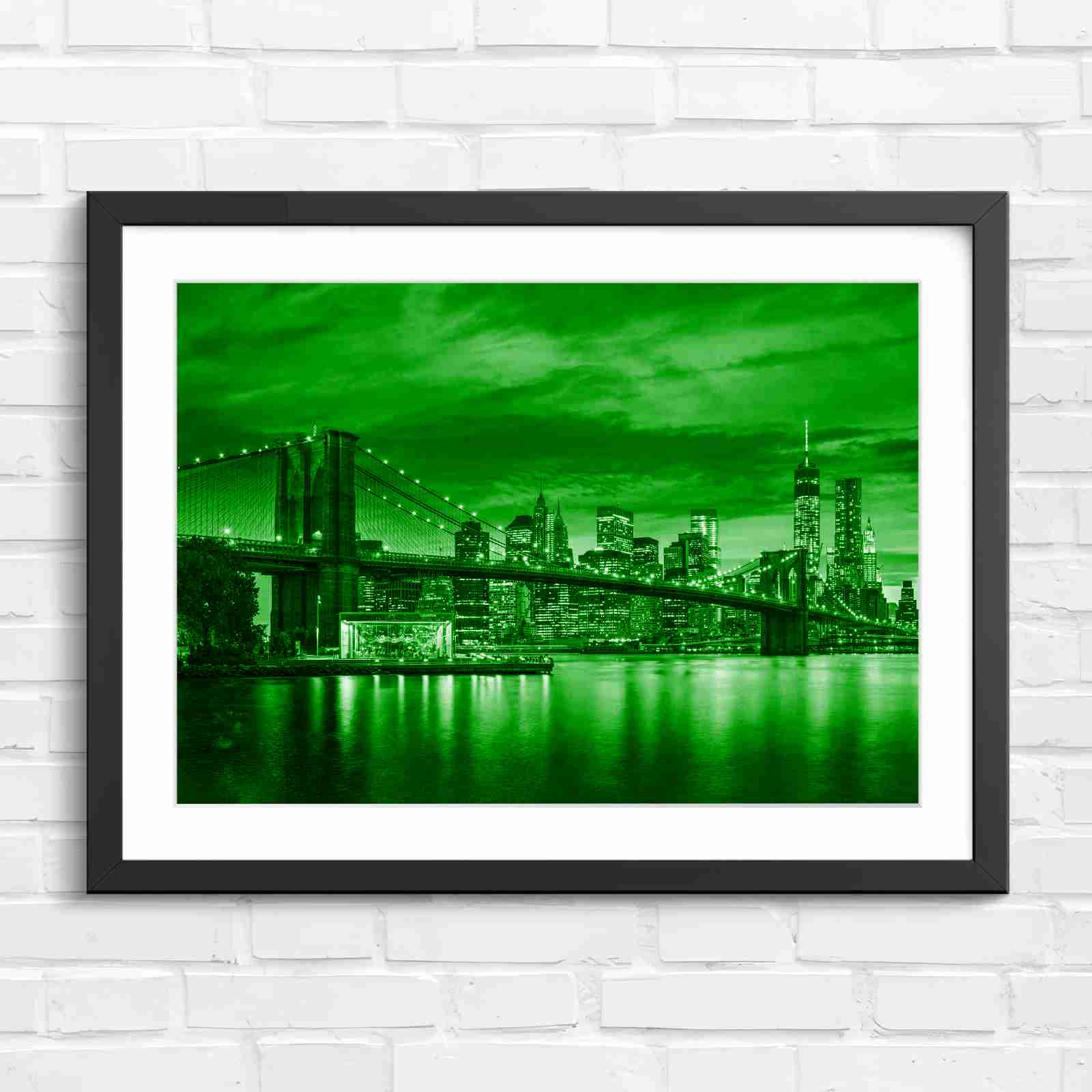 Brooklyn Bridge New York Skyline - Green in Black Frame