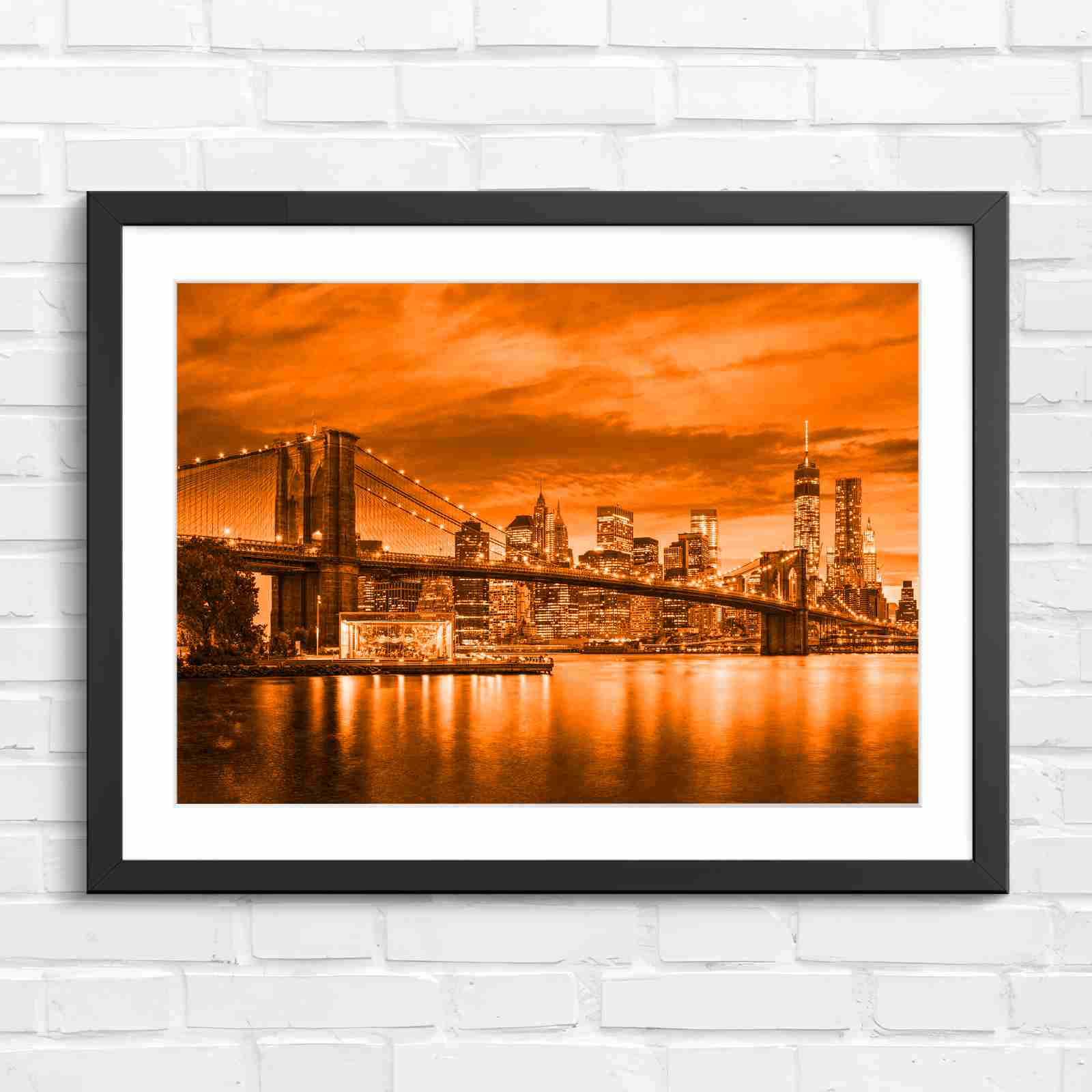 Brooklyn Bridge New York Skyline - Orange in Black Frame